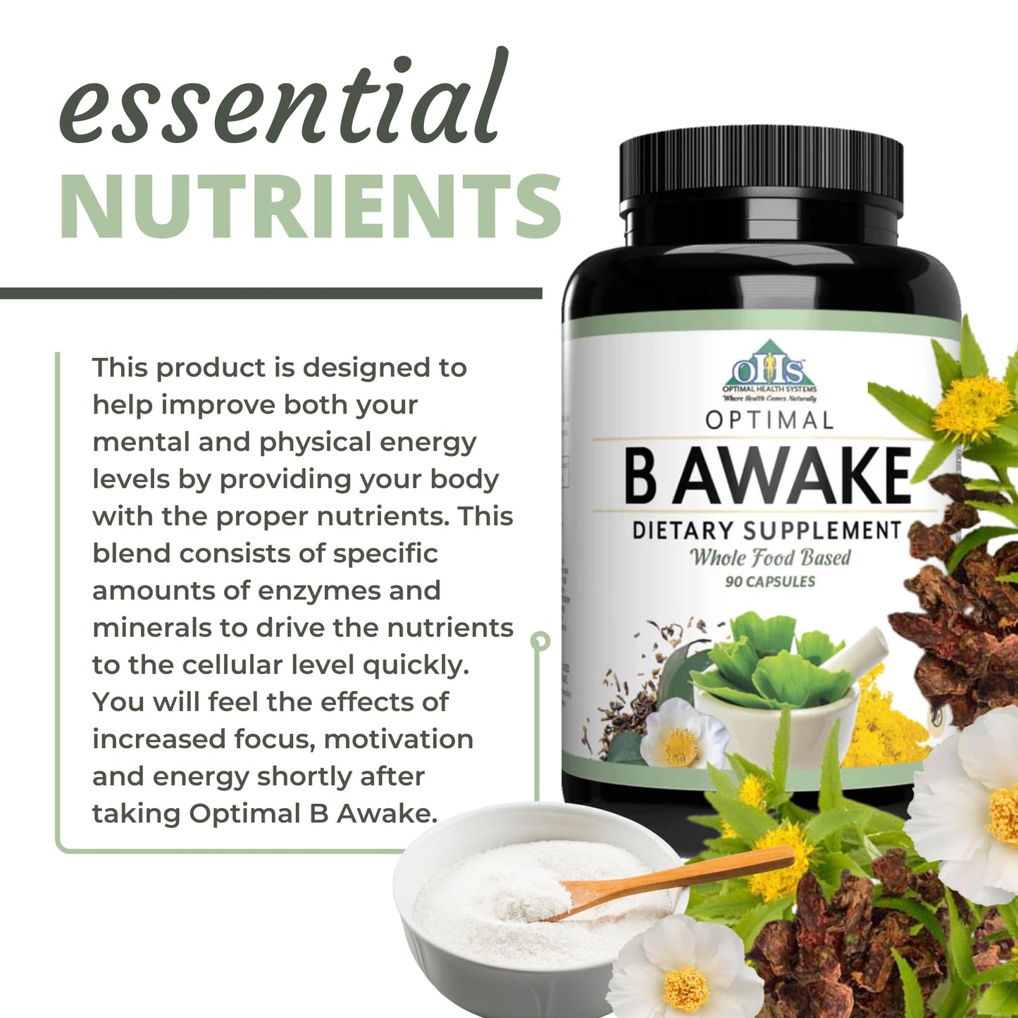 Optimal Health Systems B Awake Whole Food B Complex Formula Capsules, 90 Count
