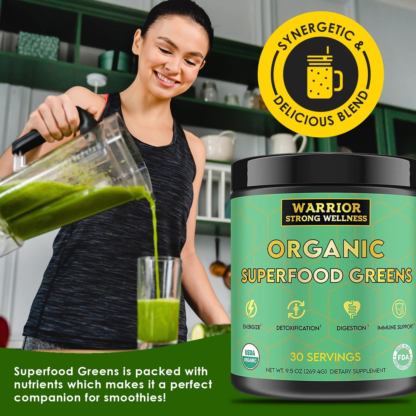 Warrior Strong Wellness Certified Organic Greens Powder 9.5 Ounce