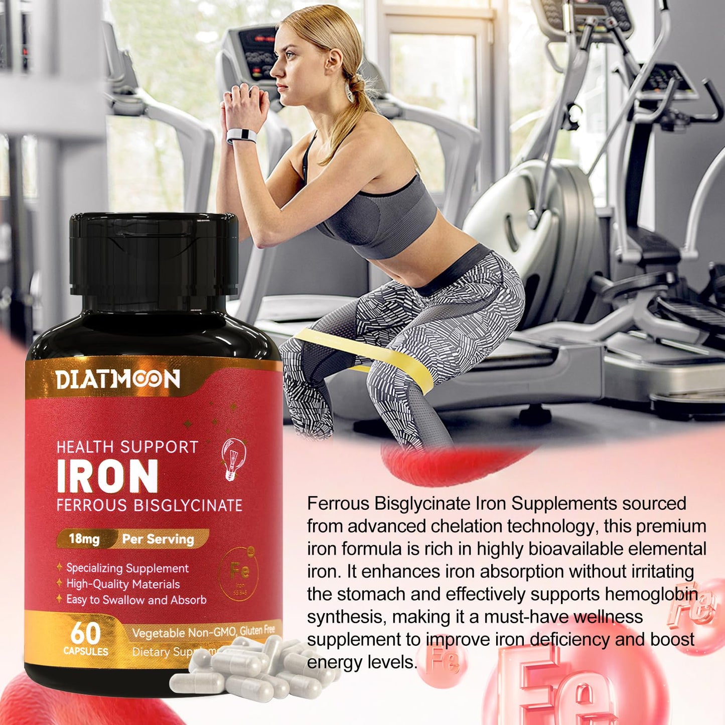 DIATMOON Iron Bisglycinate Capsules 120 Count
