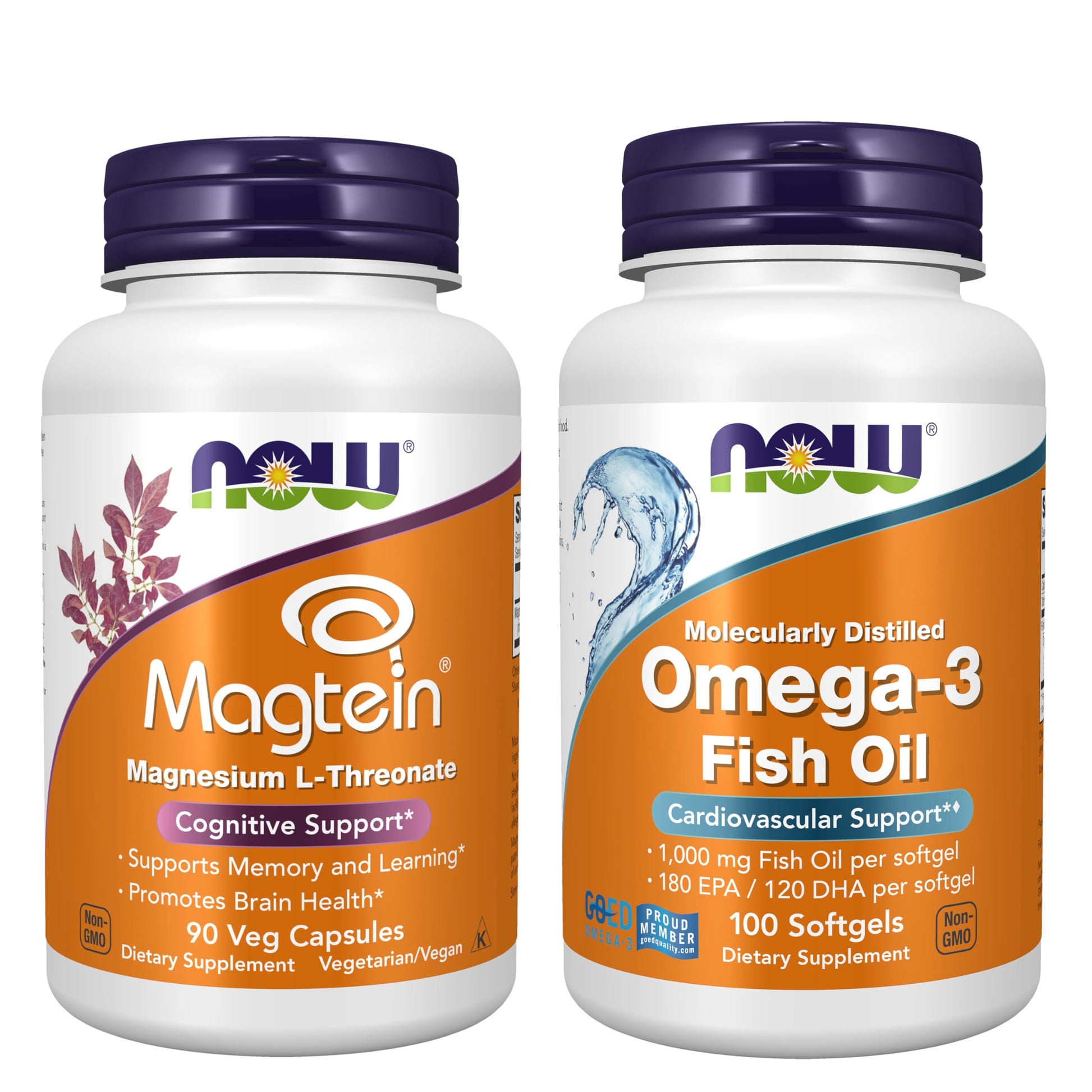NOW Foods Neuro-Cardio Bundle Magtein + Omega-3 Fish Oil 190 Softgels