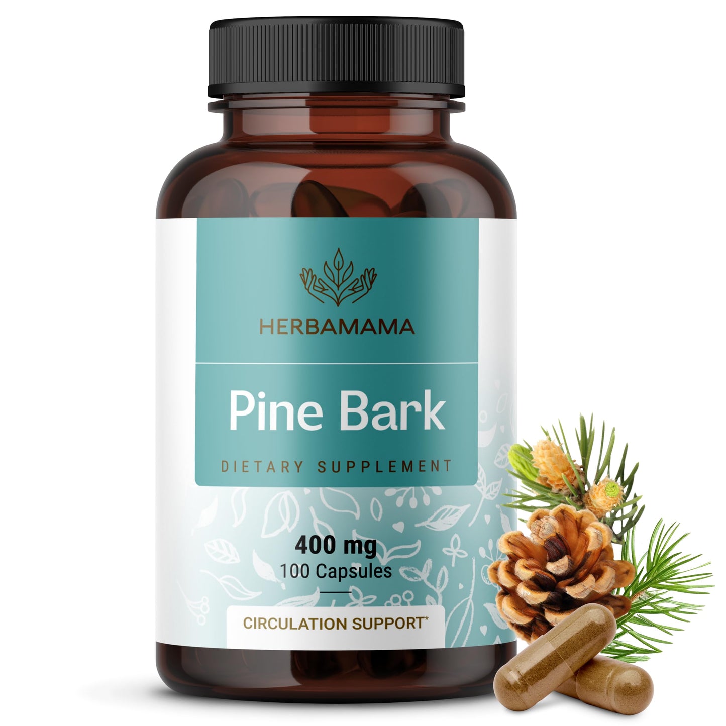 HERBAMAMA Pine Bark Extract Capsules 400mg French Maritime Pine Bark Extract Powder for Antioxidant Support - Vegan, Non-GMO Pinus Pinaster Supplement, 100 Capsules