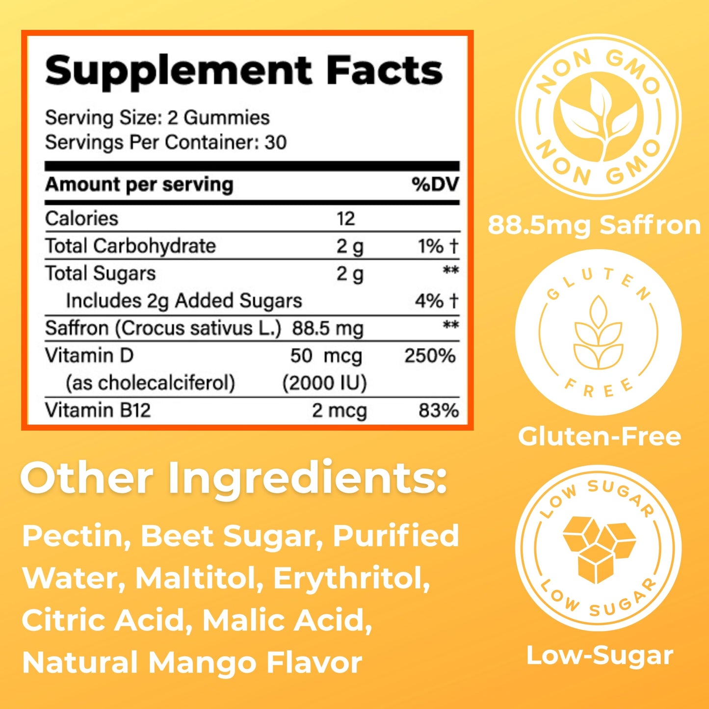 Loom Saffron Gummies with Vitamin D3 & B12 Gummy, 60 Count