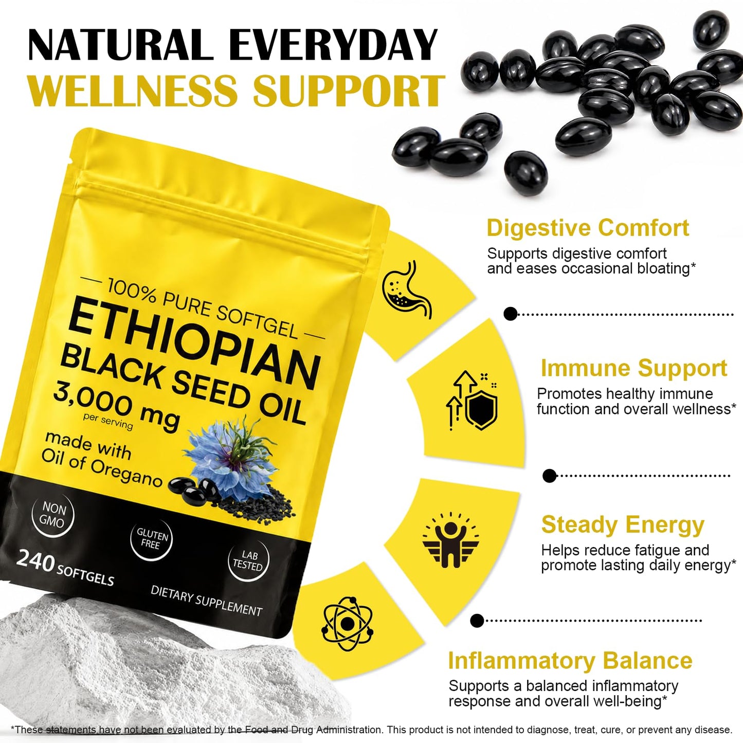 Plomala Black Seed Oil 3000mg with Oregano Leaf Extract 100mg - Cold Pressed Nigella Sativa Softgels, 240 Count