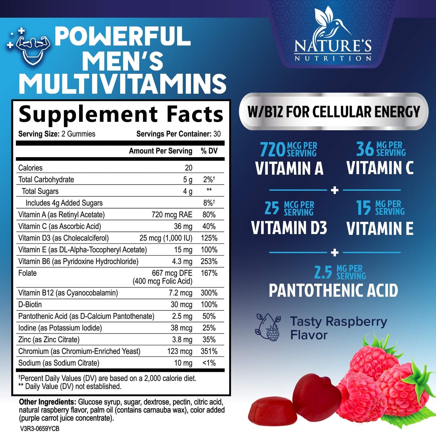 Nature's Nutrition Multivitamin for Men Complete Daily Men's Multivitamin Gummies with Vitamin D, B Vitamins, Zinc & More - Energy, Memory, Focus & Immune Health Support - 13 Essential Vitamins & Minerals, 60 Gummies