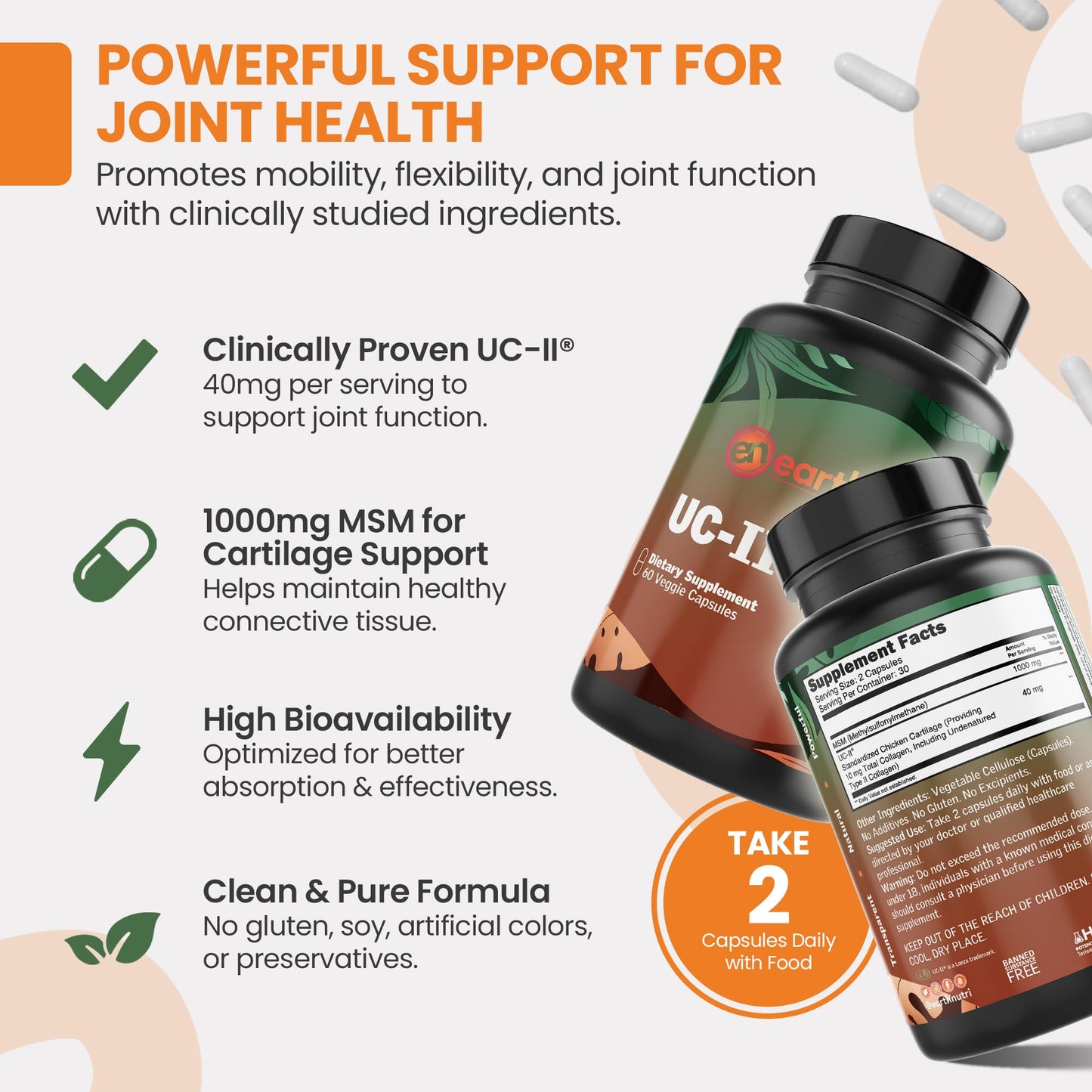 EarthNutri UC-II Collagen & MSM Joint Health Capsules, 60 Count