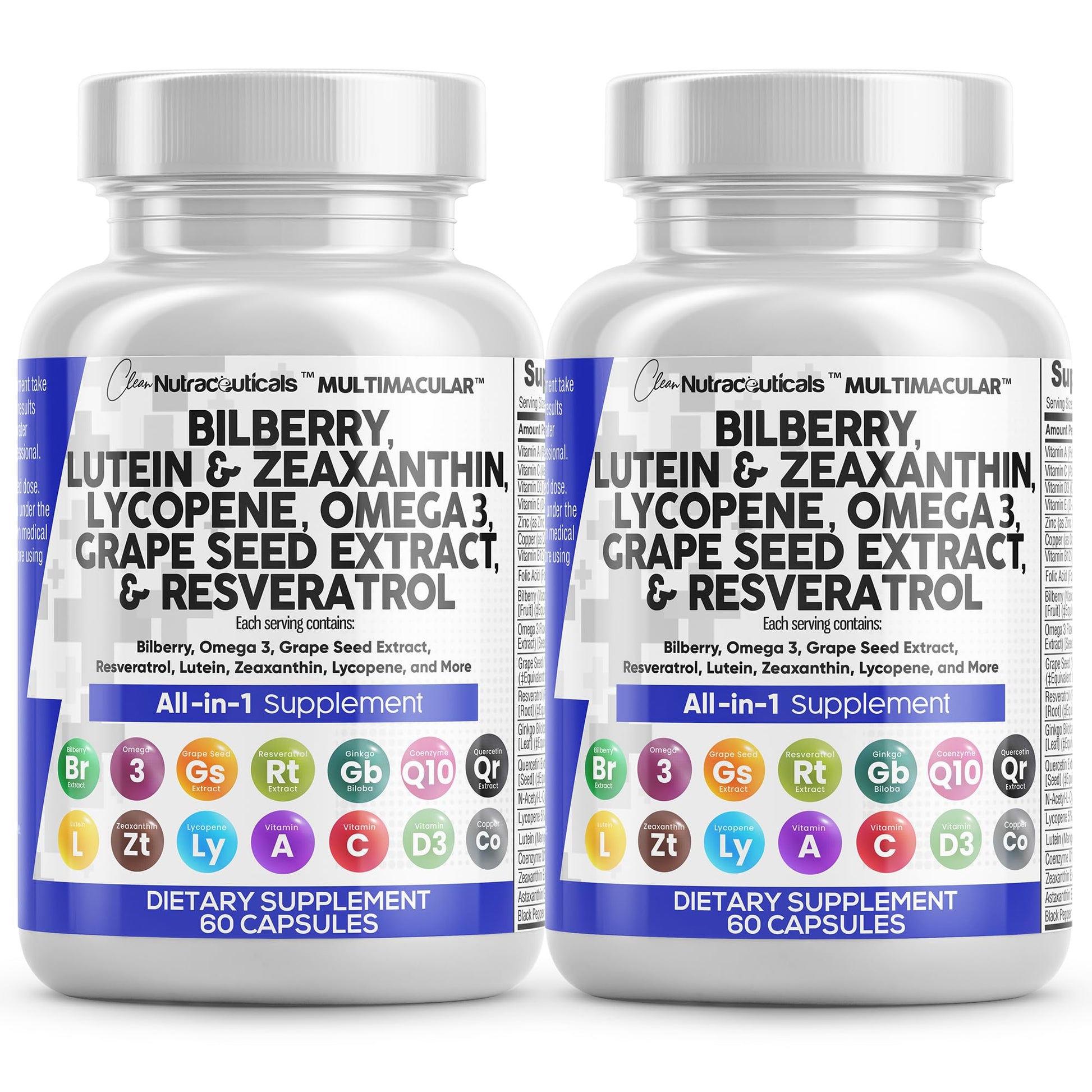 Clean Nutraceuticals Eye Vitamins with Bilberry Lutein Zeaxanthin Capsules, 60 Count