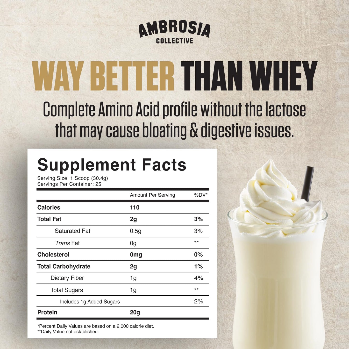 Ambrosia Plant Based Pea Protein Powder Vanilla 26.4 oz
