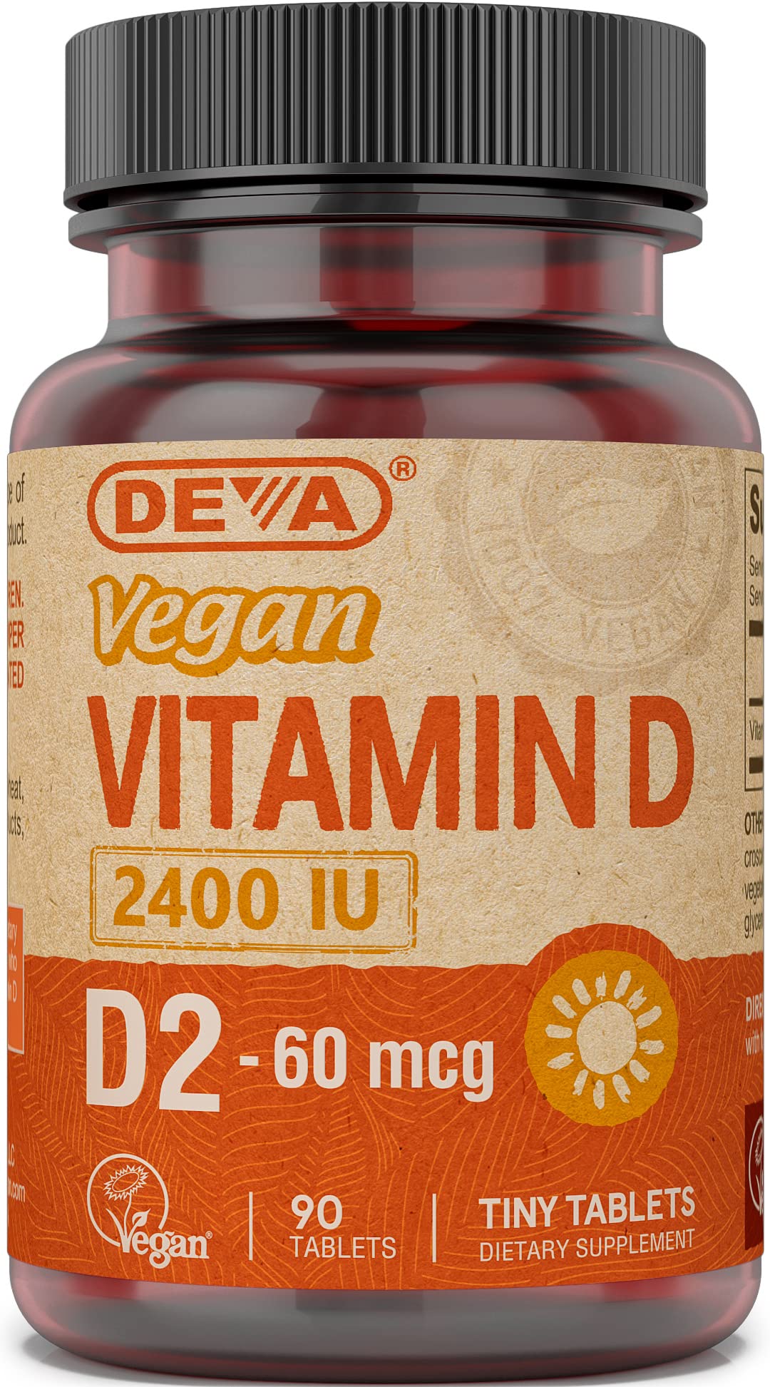 DEVA Vegan Vitamin D2 Tablet, 60 mcg (2400 IU), Ergocalciferol Supplement, 90 Tablets