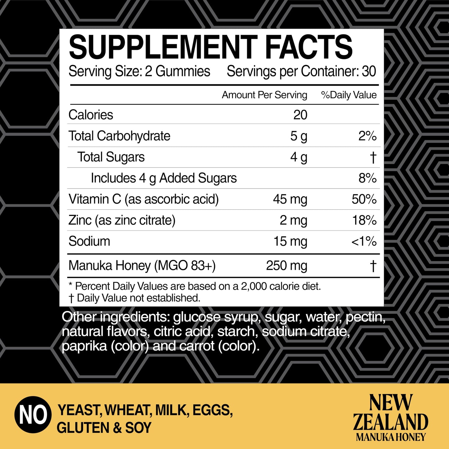 Country Farms Manuka Honey Gummies with Vitamin C – New Zealand MGO 83+ – Immune Support, 60 Gummies