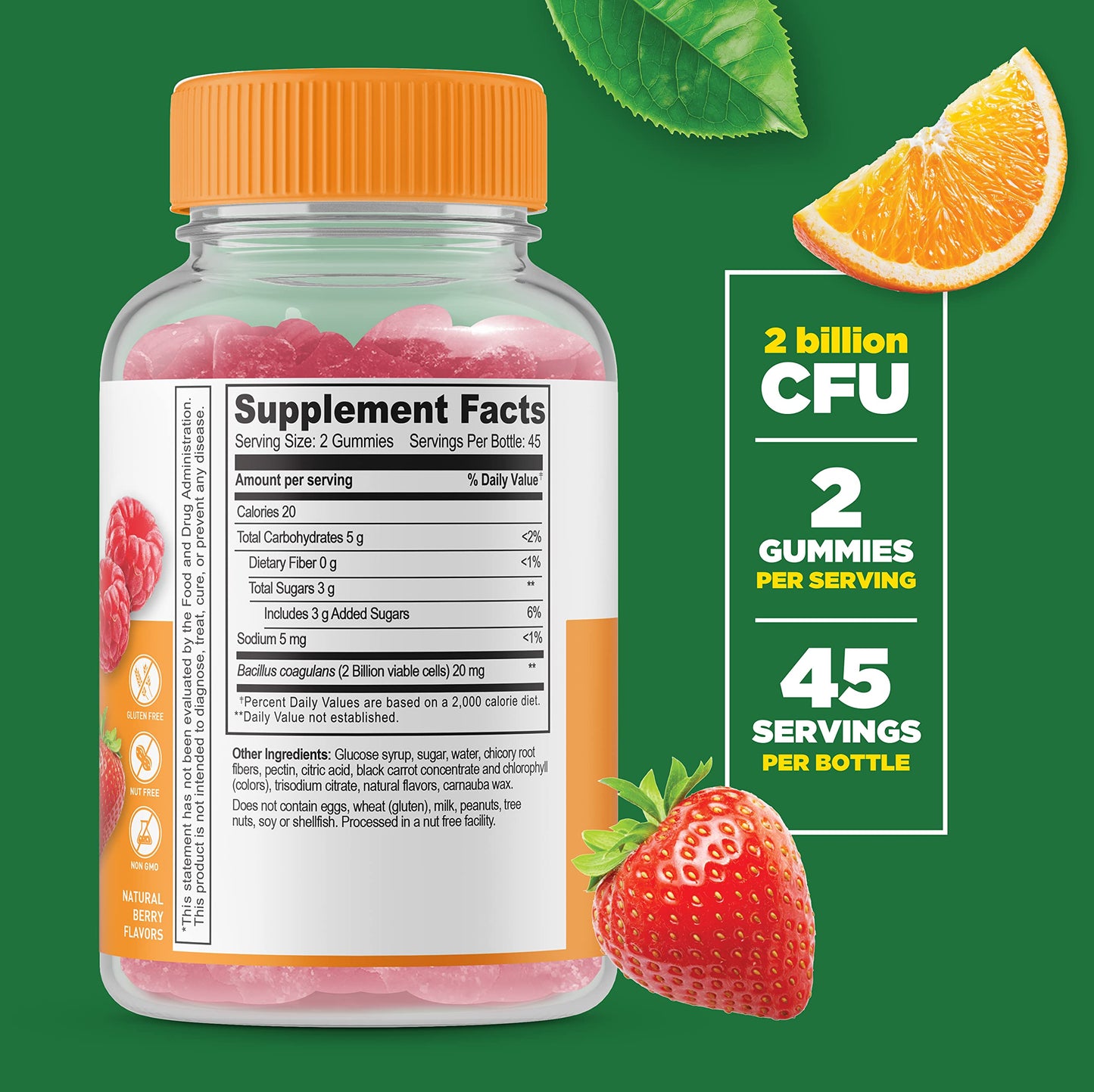Lifeable Probiotic 2 Billion CFU + Calcium, Magnesium, Zinc & Vitamin D Gummies