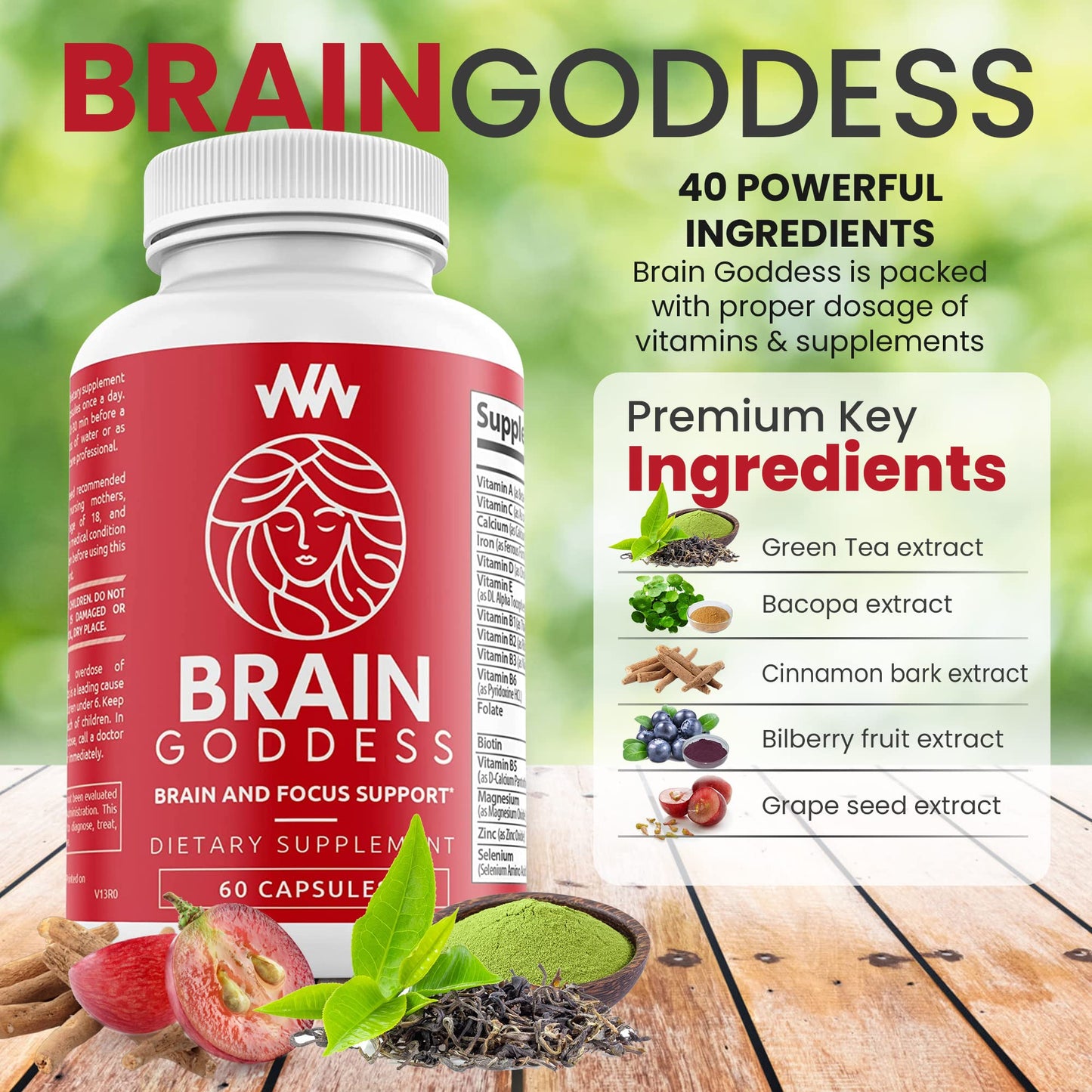 Warped Wellness Women's Brain Supplement and Focus Support, 60 Capsules
