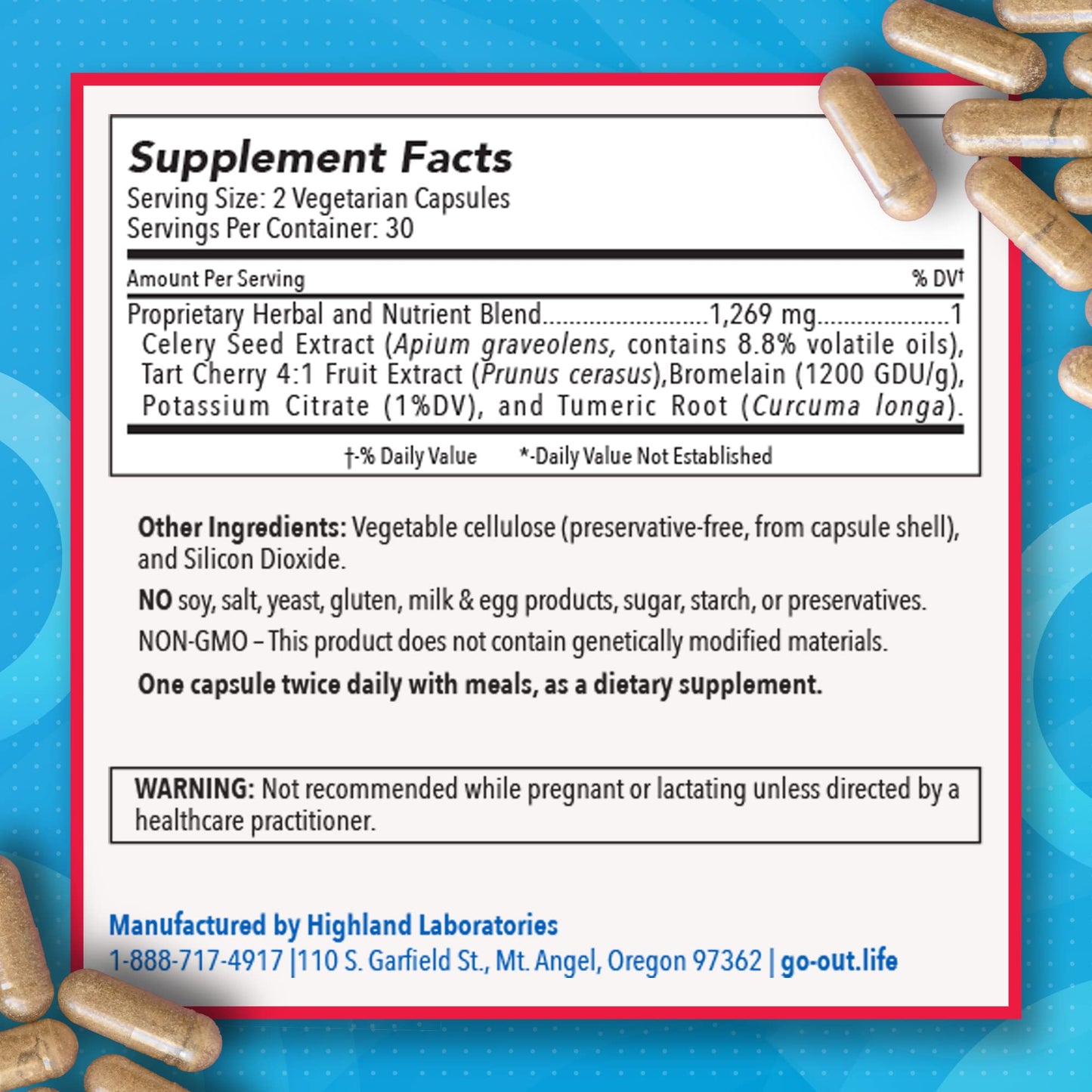 Mt. Angel Vitamins Go Out - Extra Strength Support - Uric Acid Balance with Tart Cherry, Celery Seed, Turmeric 60 Capsules
