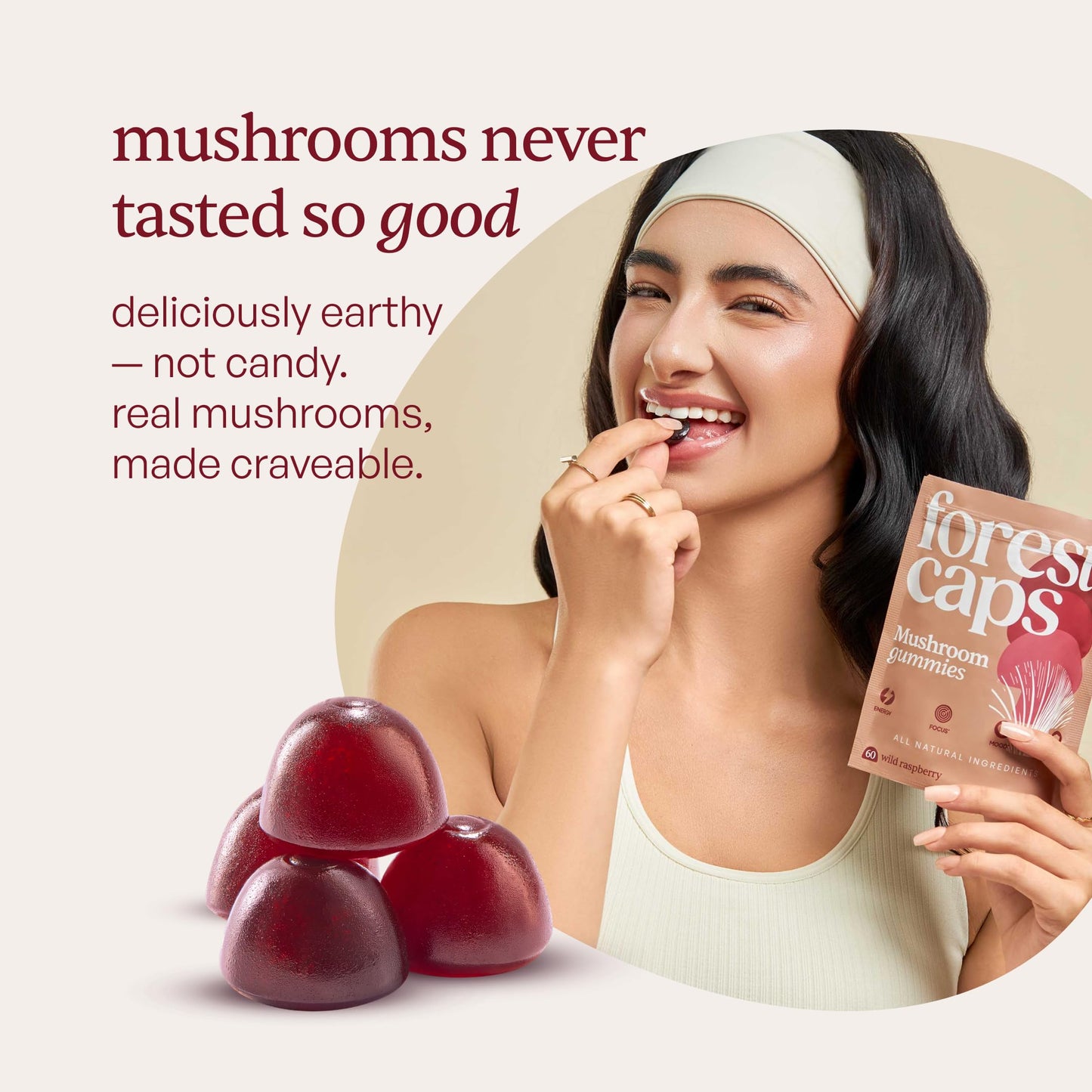 Forest Caps Mushroom Gummies – Lion’s Mane, Reishi & Cordyceps – Focus, Calm & Natural Energy – Organic Fruiting Body Extracts – Vegan, All Natural, Made in USA, 60 Count