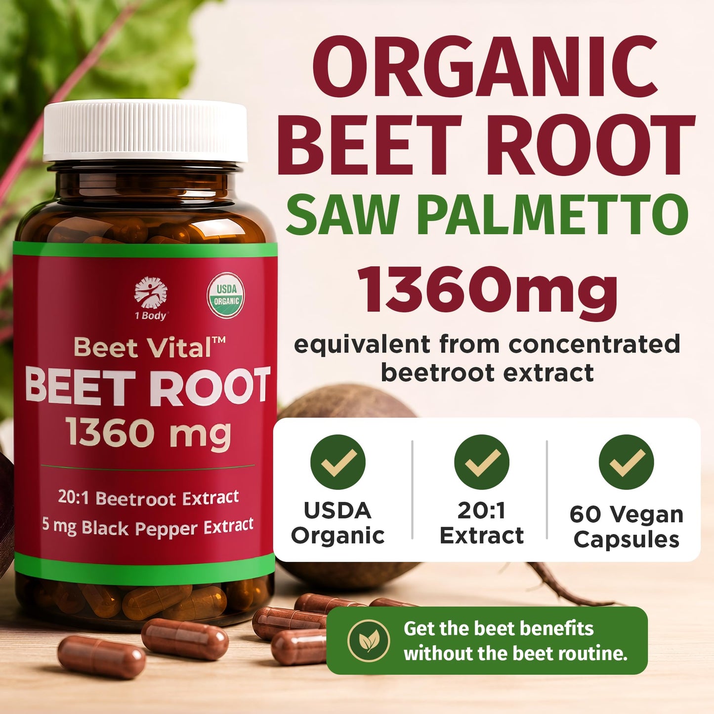 1 Body Beet Root Capsule 60 Count