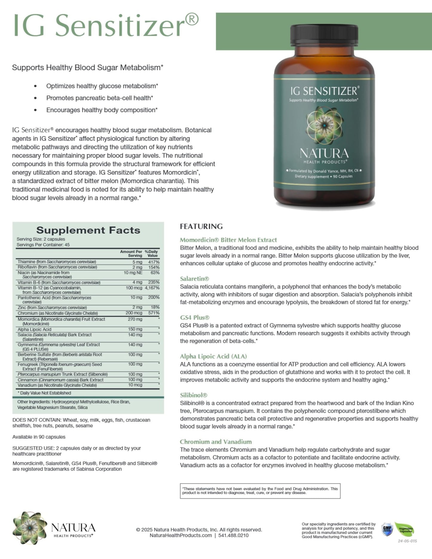 Natura Health Products IG Sensitizer Berberine & Cinnamon Complex Capsules 90