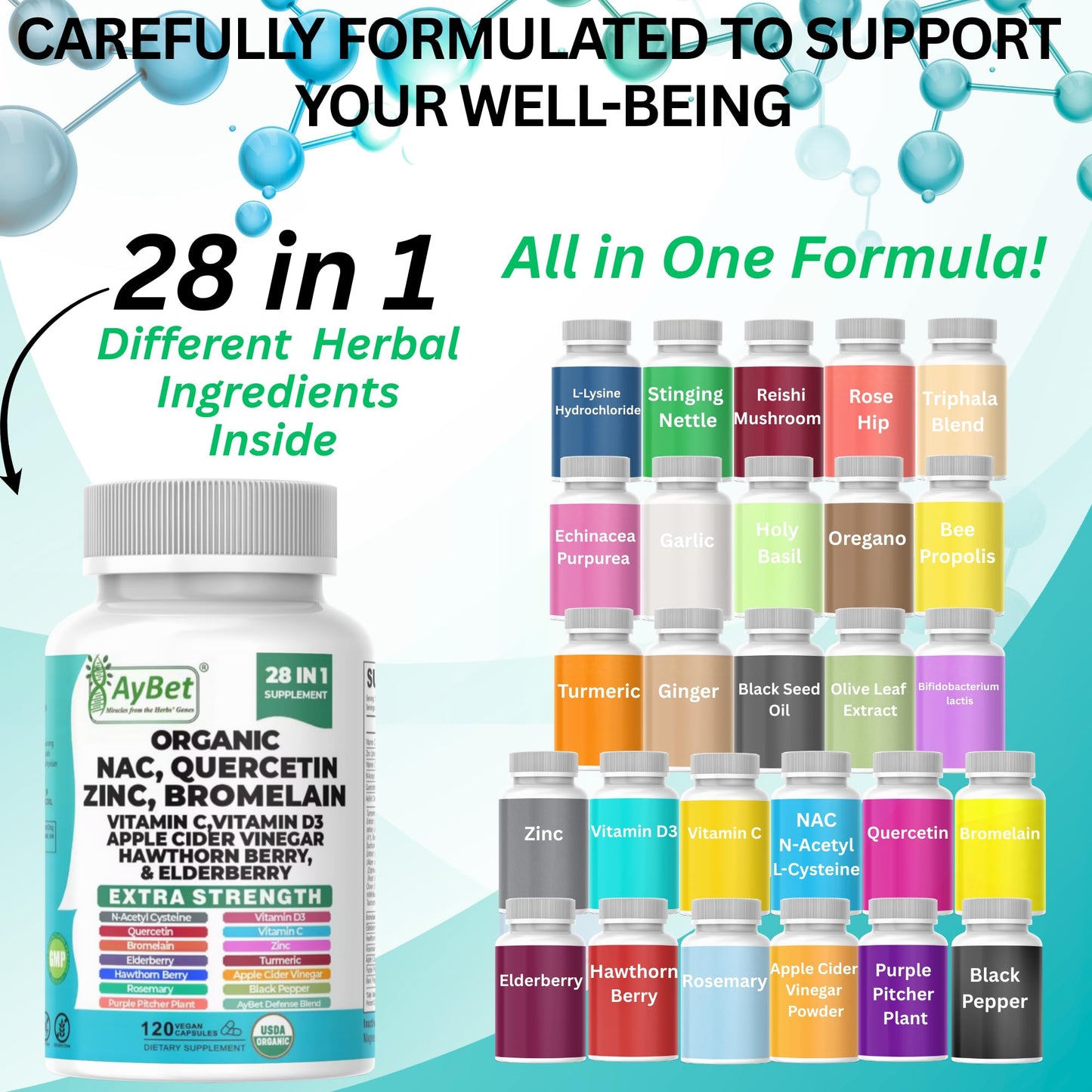 AyBet NAC Quercetin Zinc Bromelain Supplement Capsules 120