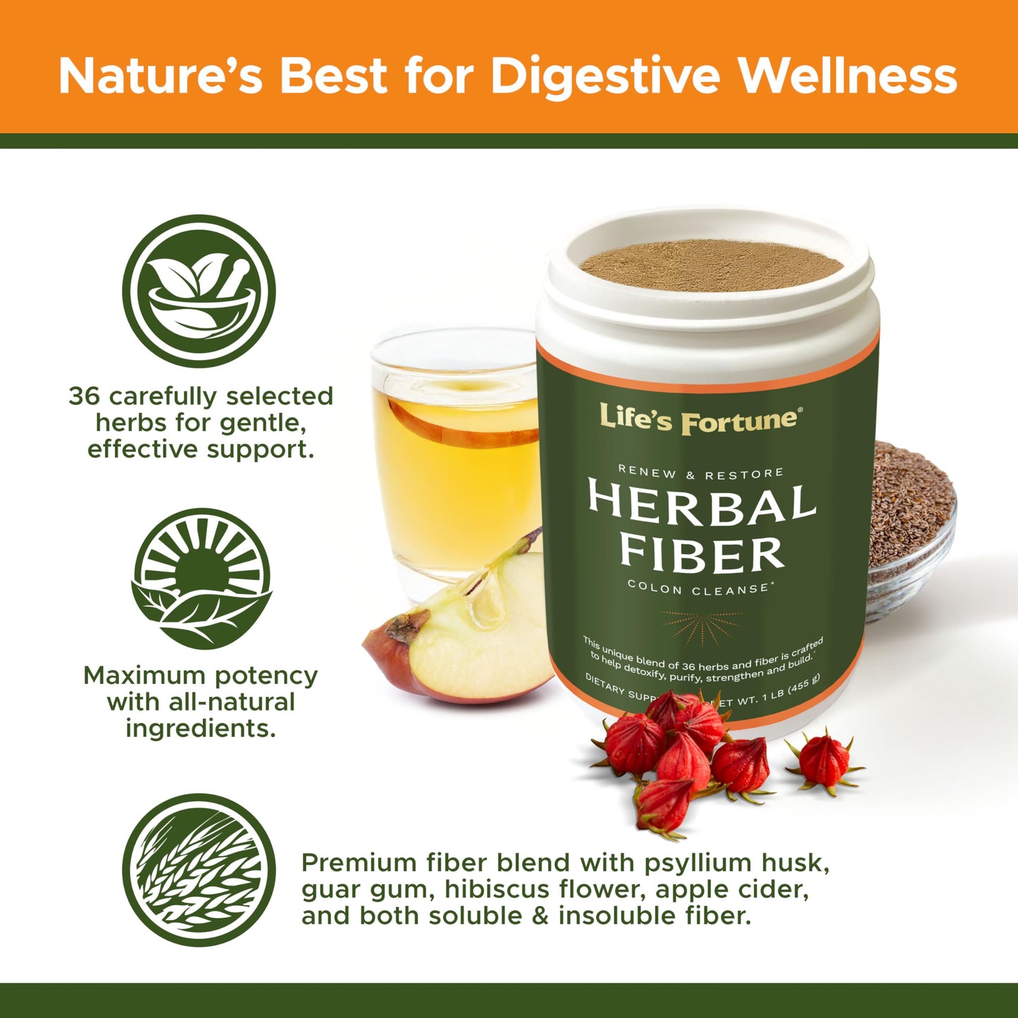 Life's Fortune Herbal Fiber Colon Cleanse Powder, 16-Count