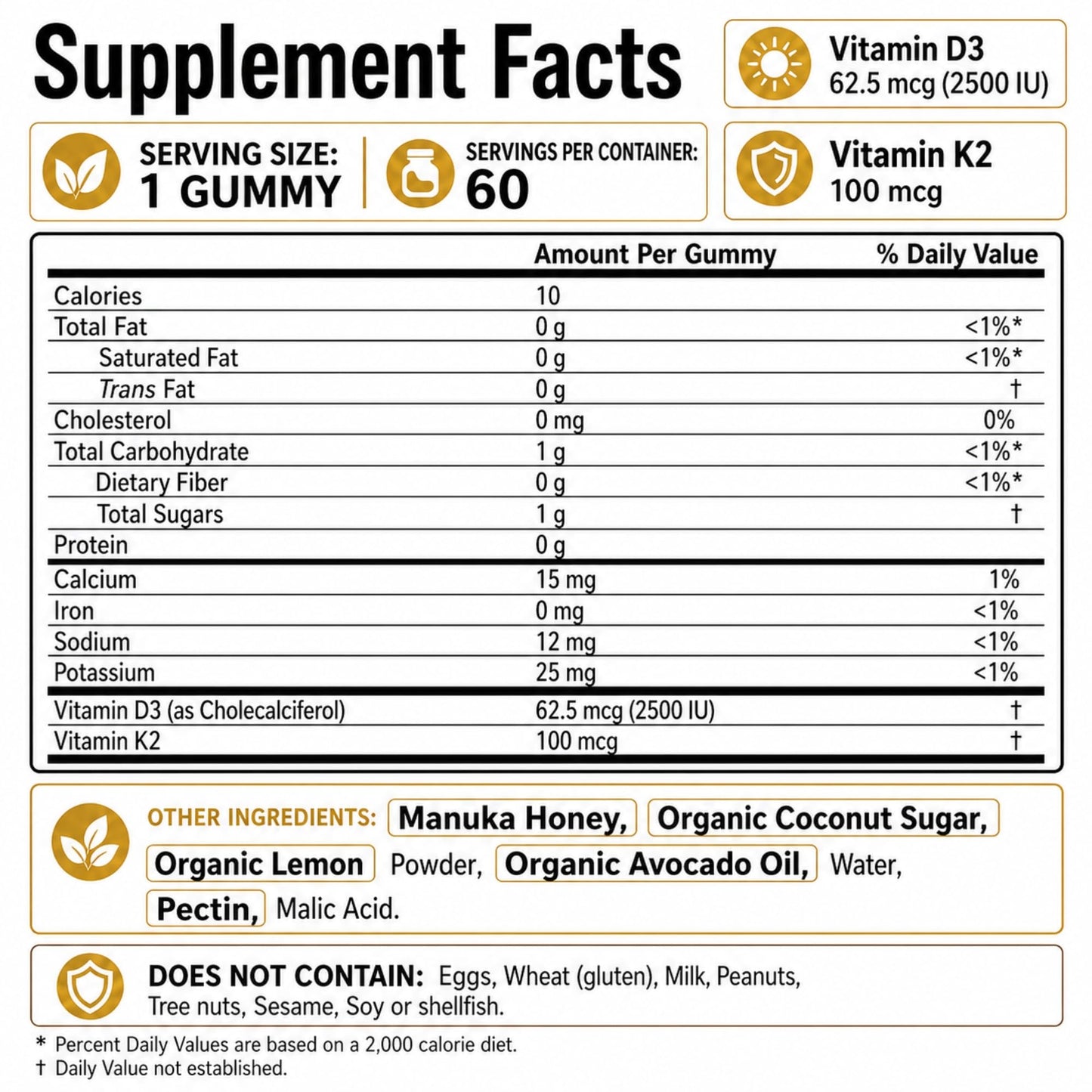 Vitamin Hive D3 K2 Gummies 60 Count