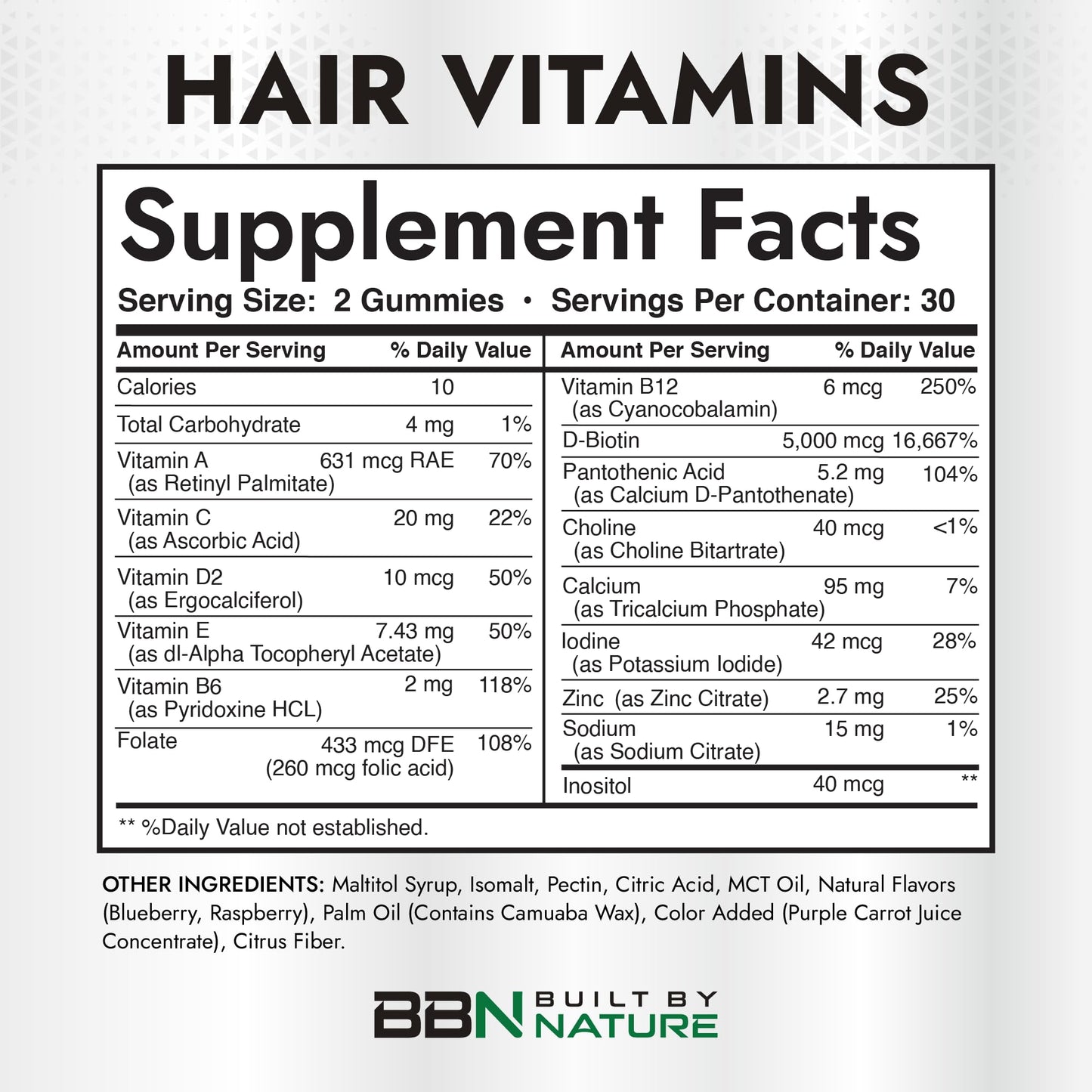 Built by Nature Hair Skin and Nails Vitamins – Hair Growth Gummies with Biotin for Women, Skin & Nail Support – 60 Gummies