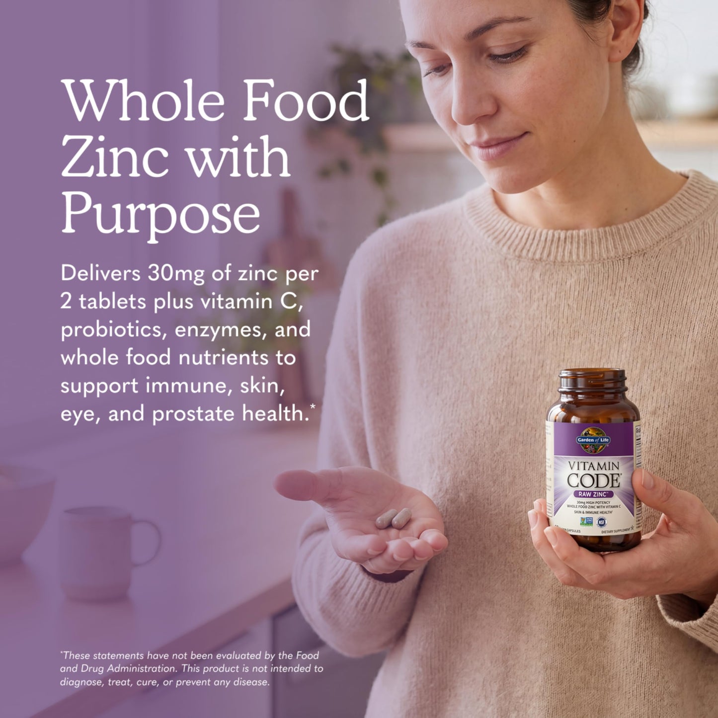 Garden of Life Zinc 30mg High Potency Raw Zinc and Vitamin C Multimineral Supplement Capsules, 60 Count