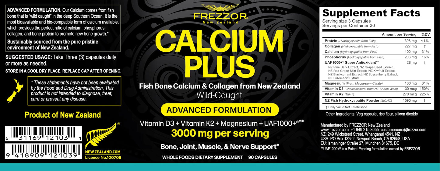 FREZZOR Calcium Plus with UAF1000+ Capsules, 90 Count