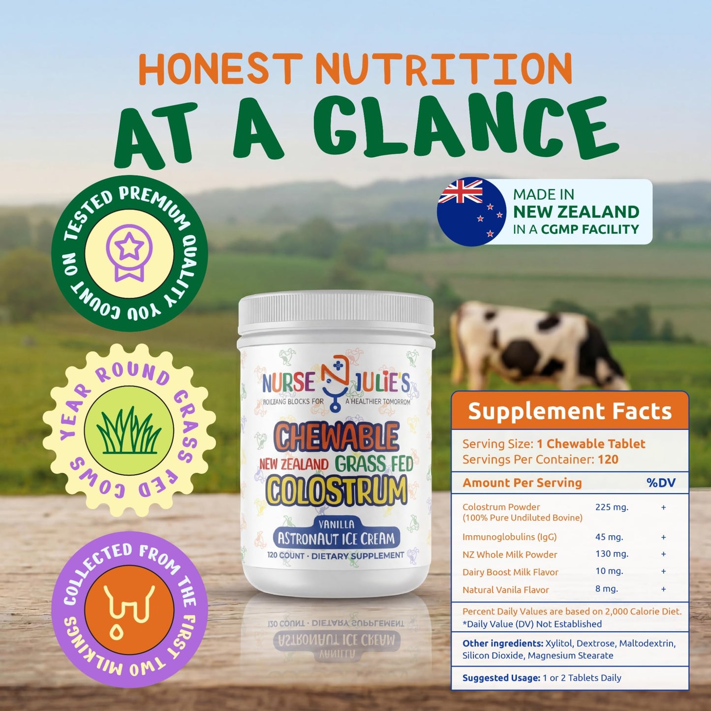 Nurse Julie's Colostrum for Kids Chewable Tablets, 120 Tablets