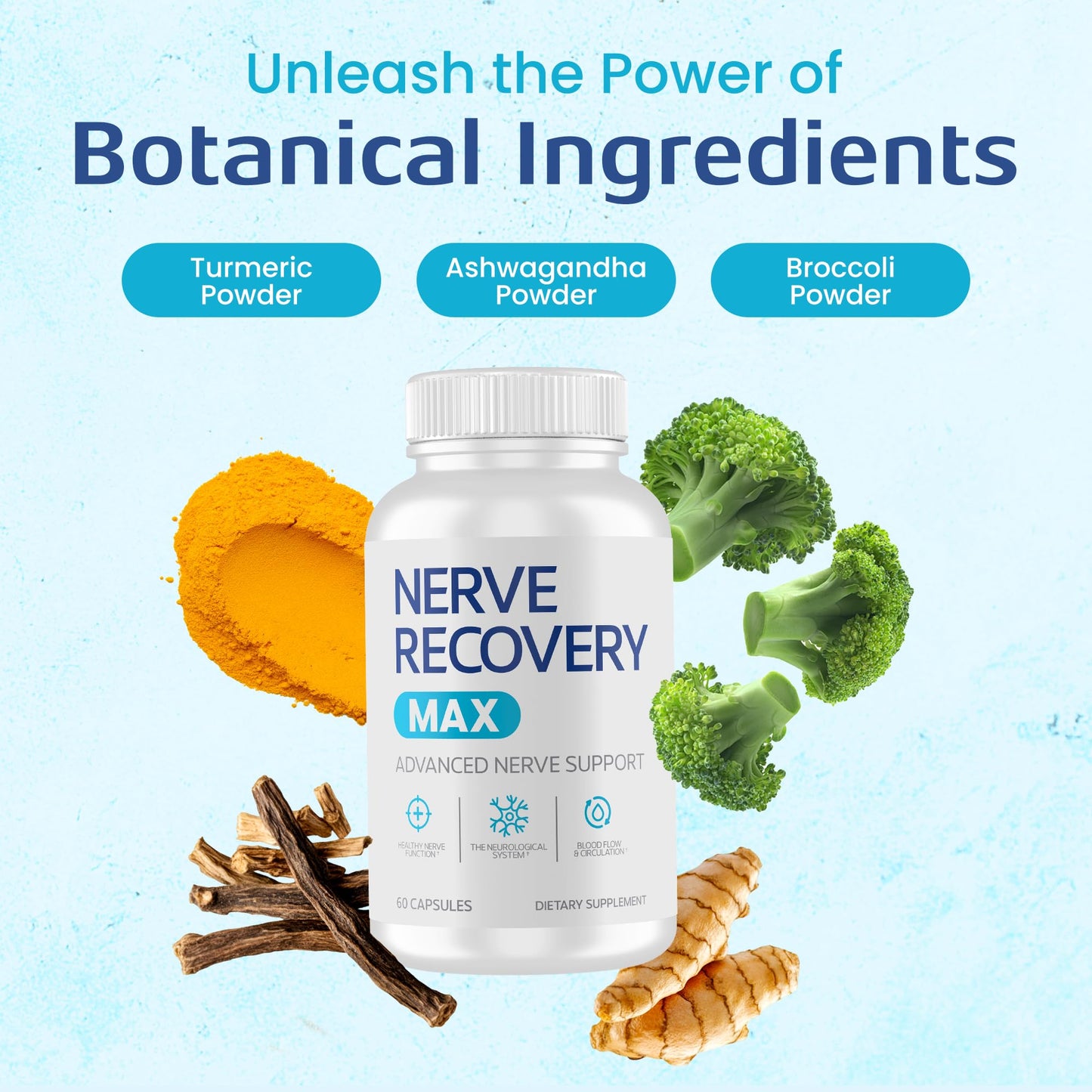 Nerve Recovery Max Non-GMO Advanced Nerve Support Supplement with Vitamin D3 and Alpha Lipoic Acid 60 Capsules