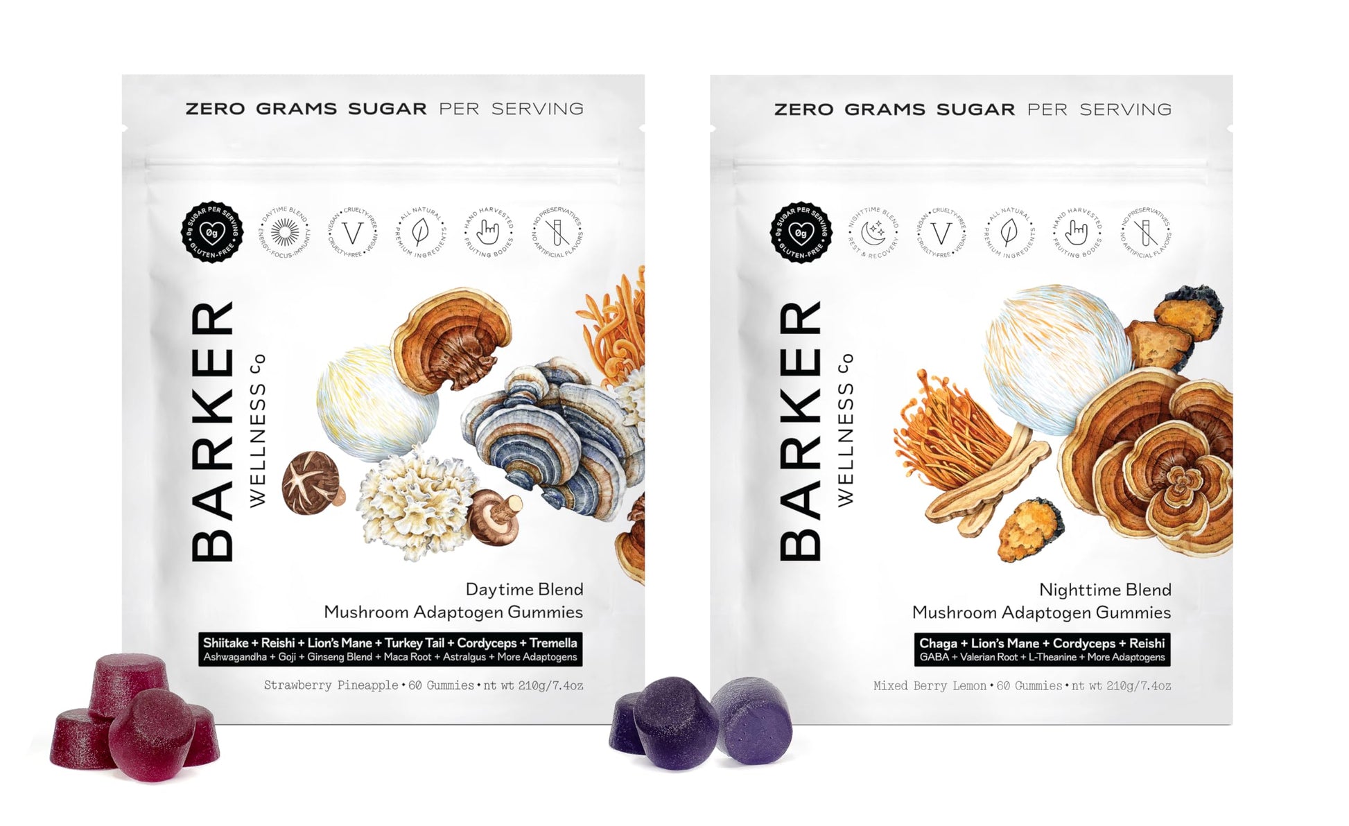 Barker Wellness Co Day & Night Mushroom Gummies Bundle – Focus & Sleep, 2-Pack