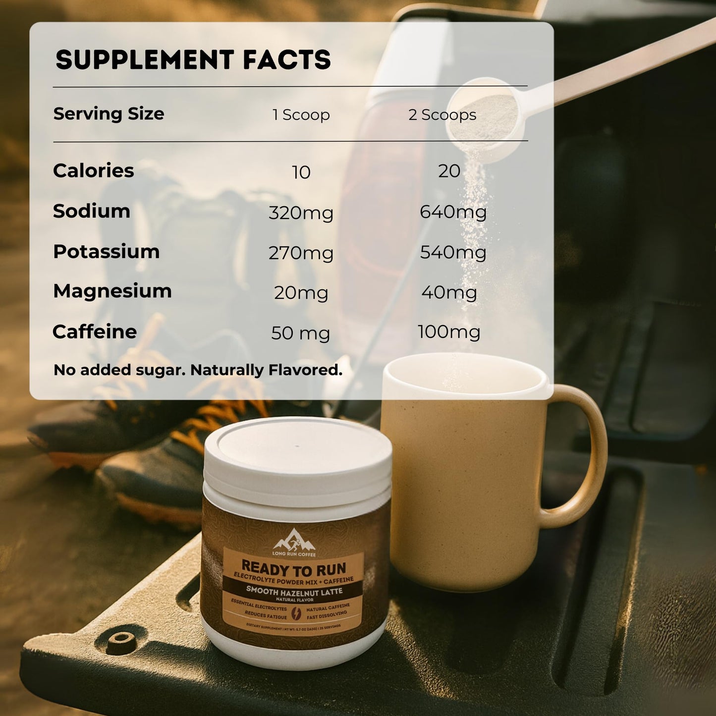 Long Run Coffee Ready to Run Electrolytes + Caffeine Powder Mix Hazelnut Latte, Powder, 5.7 oz