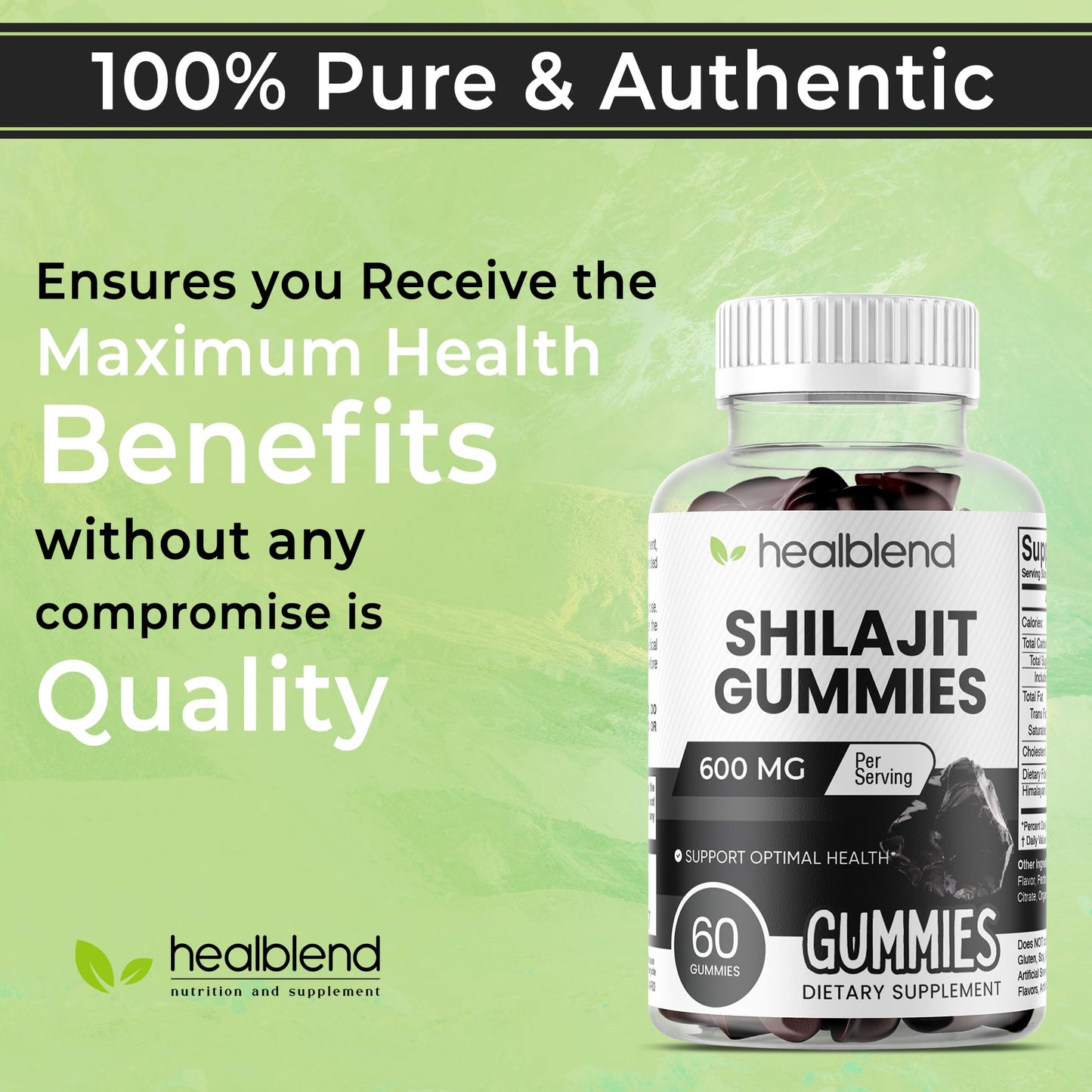 healblend Organic Himalayan Shilajit Gummies 600mg, 60 Count