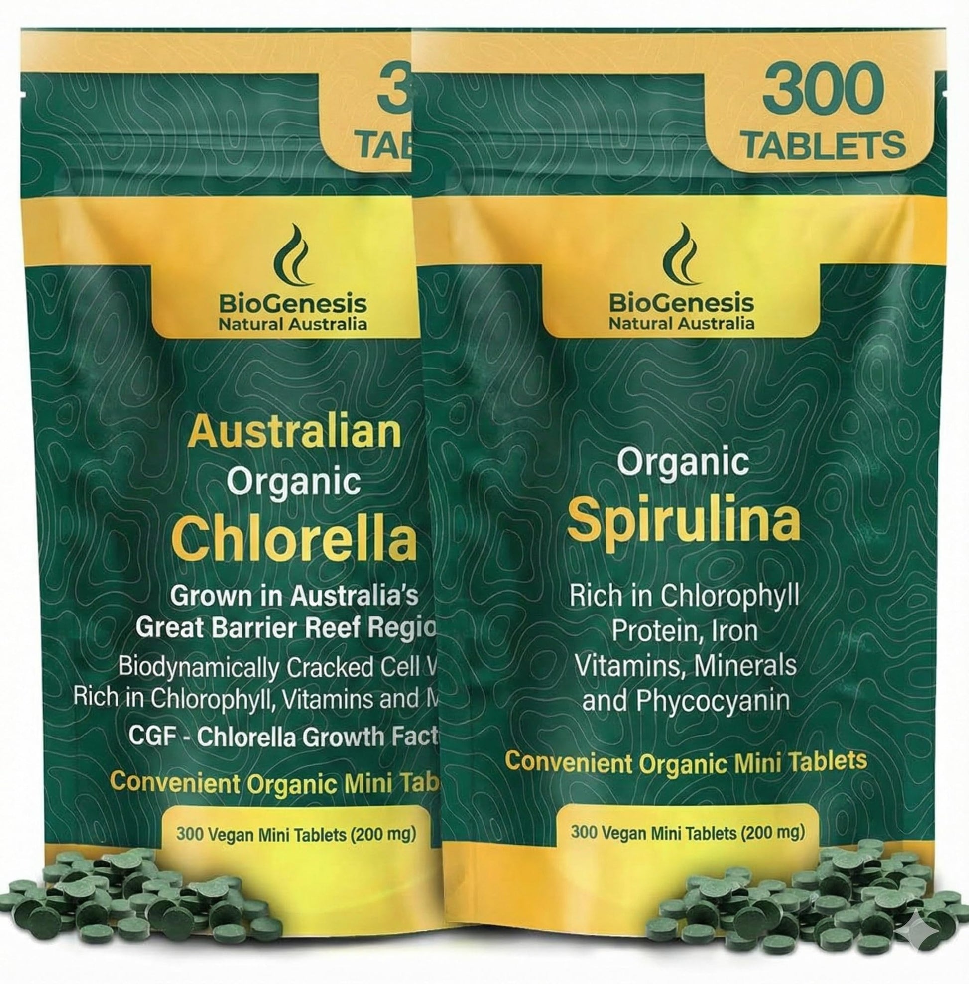 Biogenesis Organic Spirulina & Chlorella Minis Tablets 200mg, 600 Count