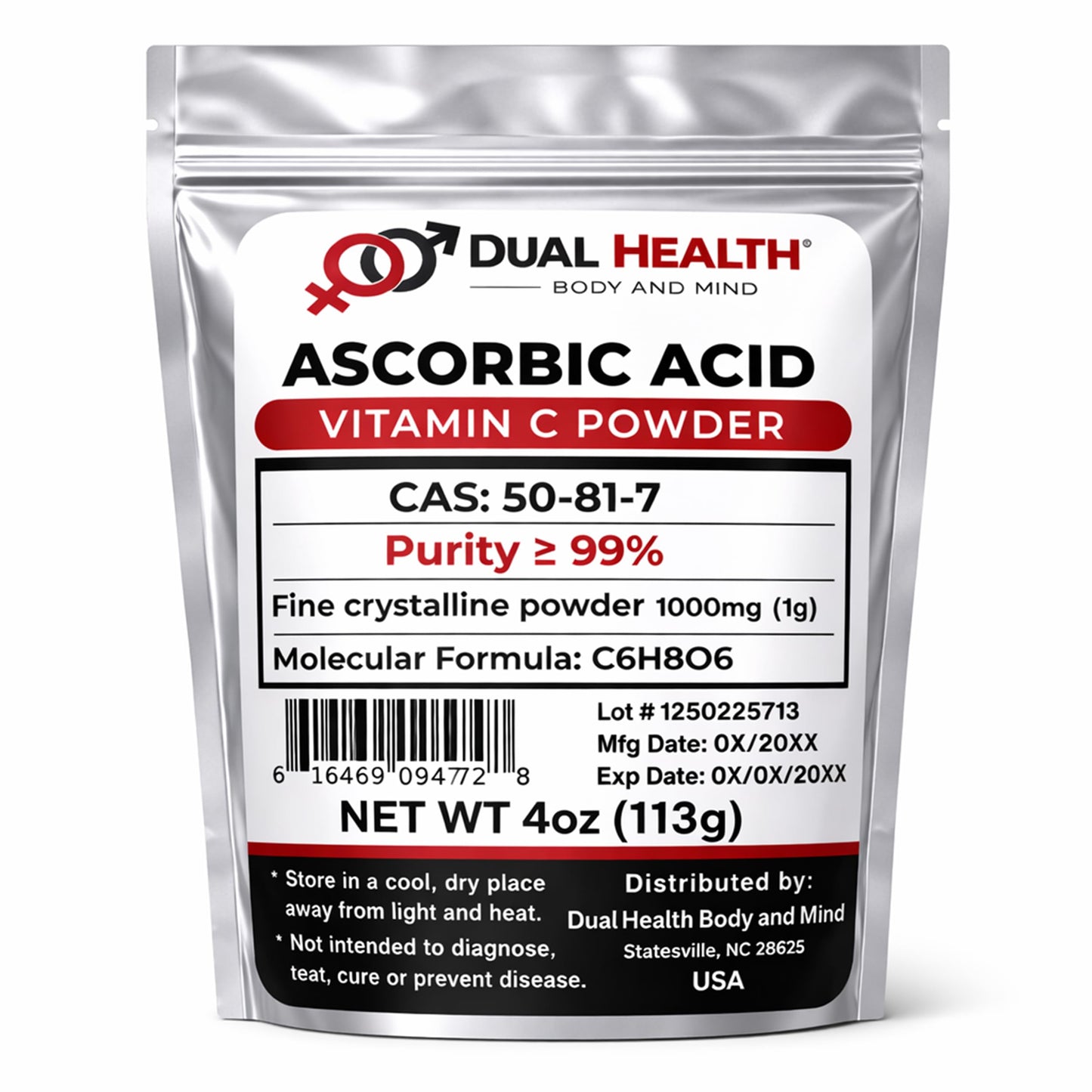 Dual Health Body & Mind Ascorbic Acid Vitamin C Powder, 4 oz