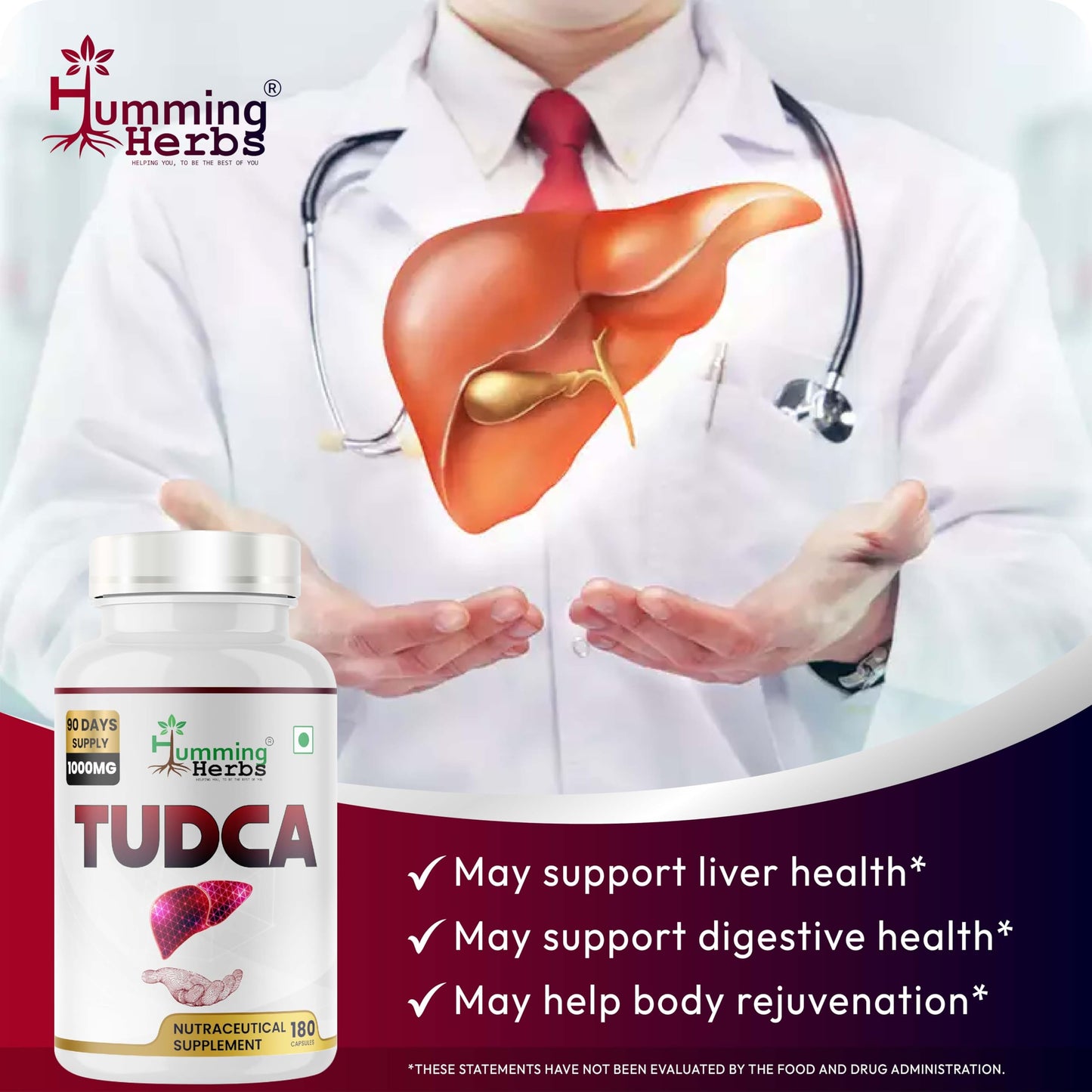 Humming Herbs TUDCA Supplement 1000mg 180 Capsules