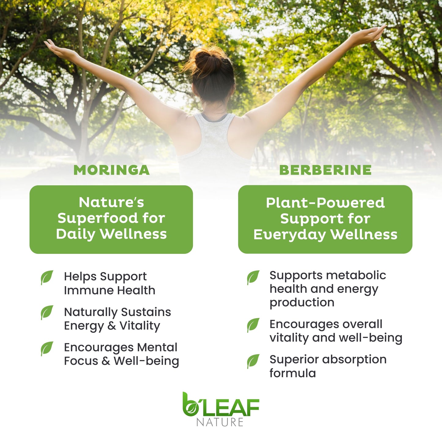 B'LEAF NATURE Moringa & Berberine Bundle, 210 Capsules