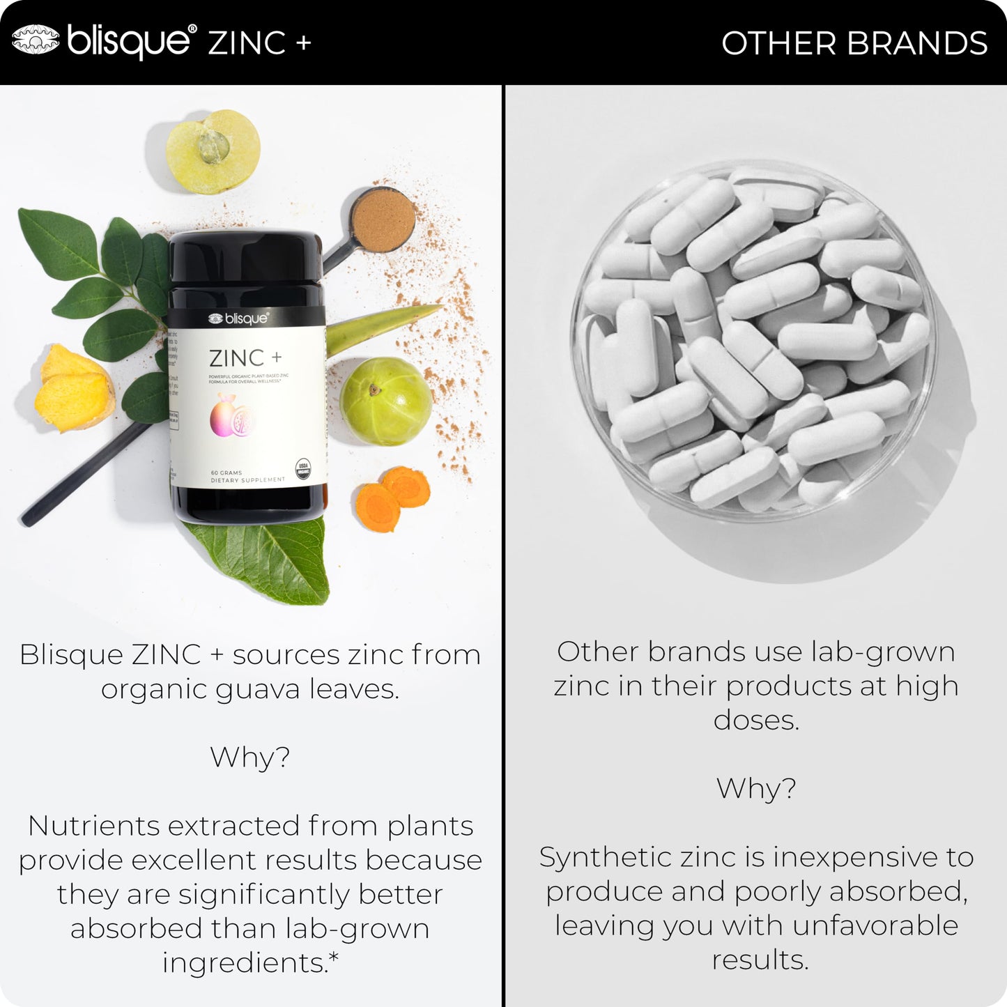 Blisque Organic Zinc Supplement Sourced from Guava Leaf Powder, 2.12 oz