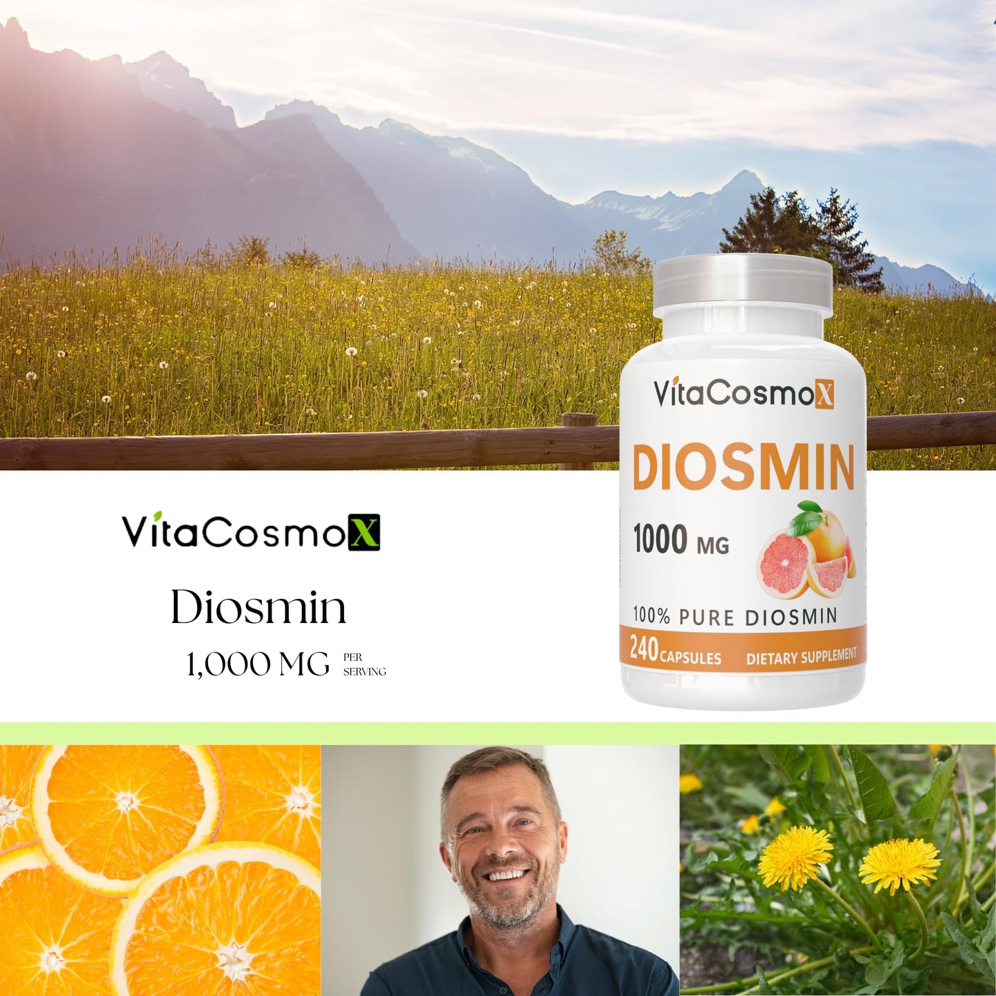 VitaCosmoX Diosmin Capsules 240 Count