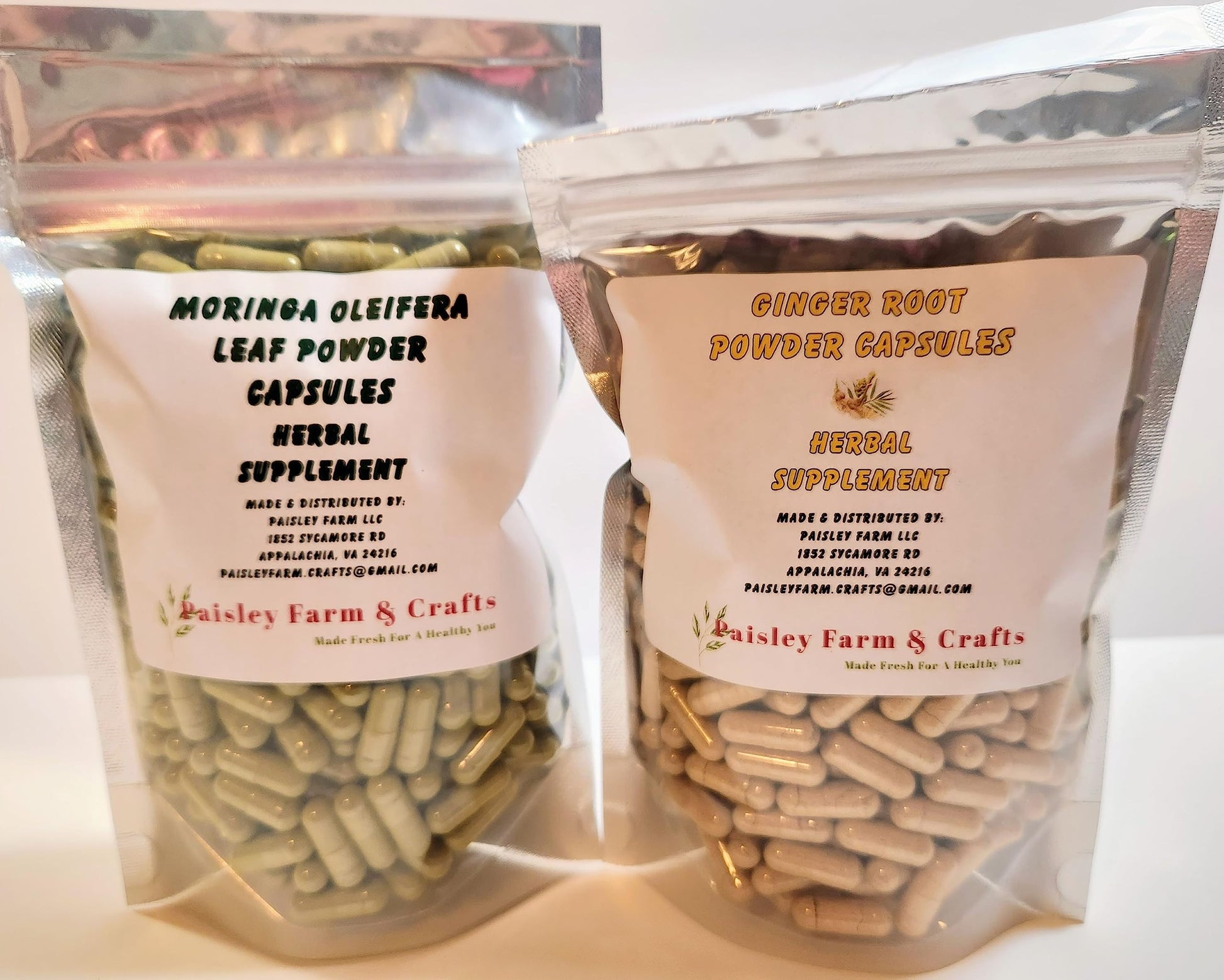 Paisley Farm and Crafts Ginger Root Moringa Leaf and Seed Capsule 600 Capsules