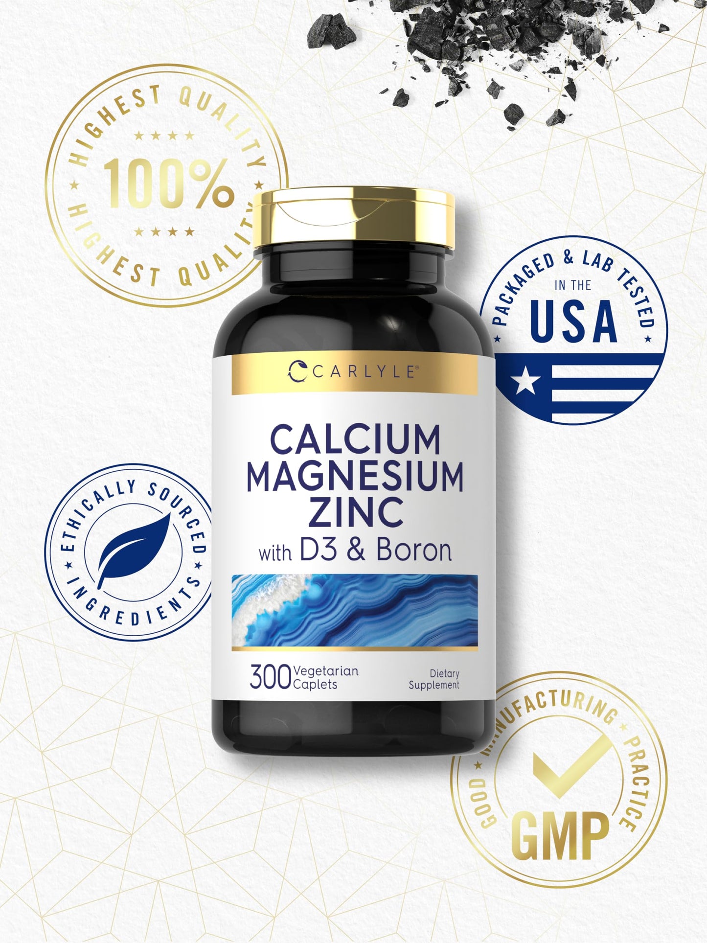 Carlyle Calcium Magnesium Zinc D3 Boron Caplets, 300 Count