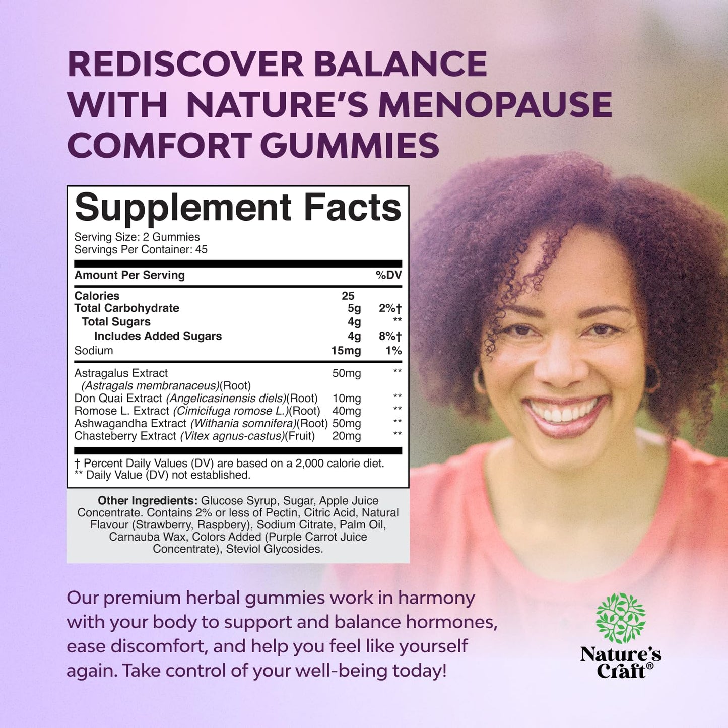 Natures Craft Menopause Gummies with Dong Quai & Ashwagandha, 90 Count