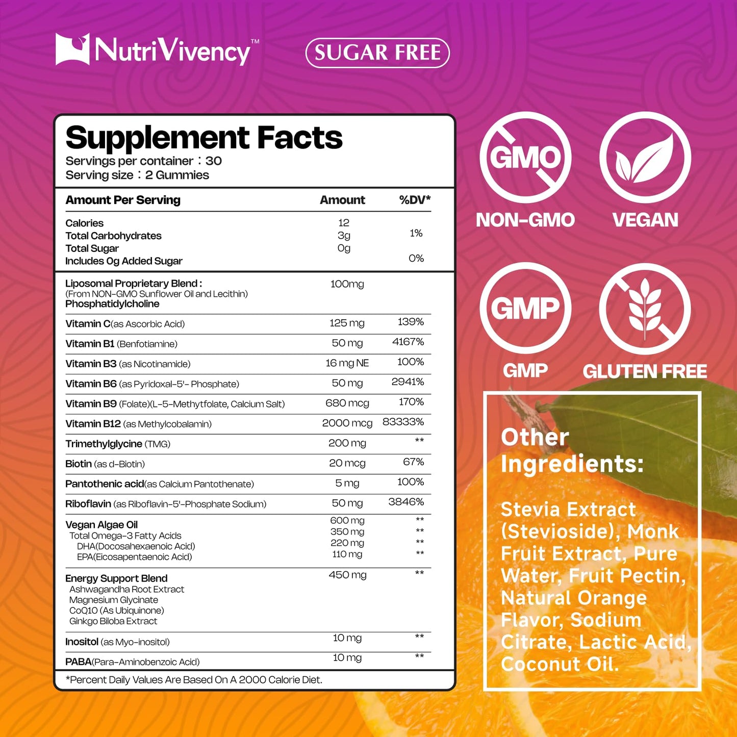 NutriVivency Methylated Vitamin B Complex Gummies, 60 Count