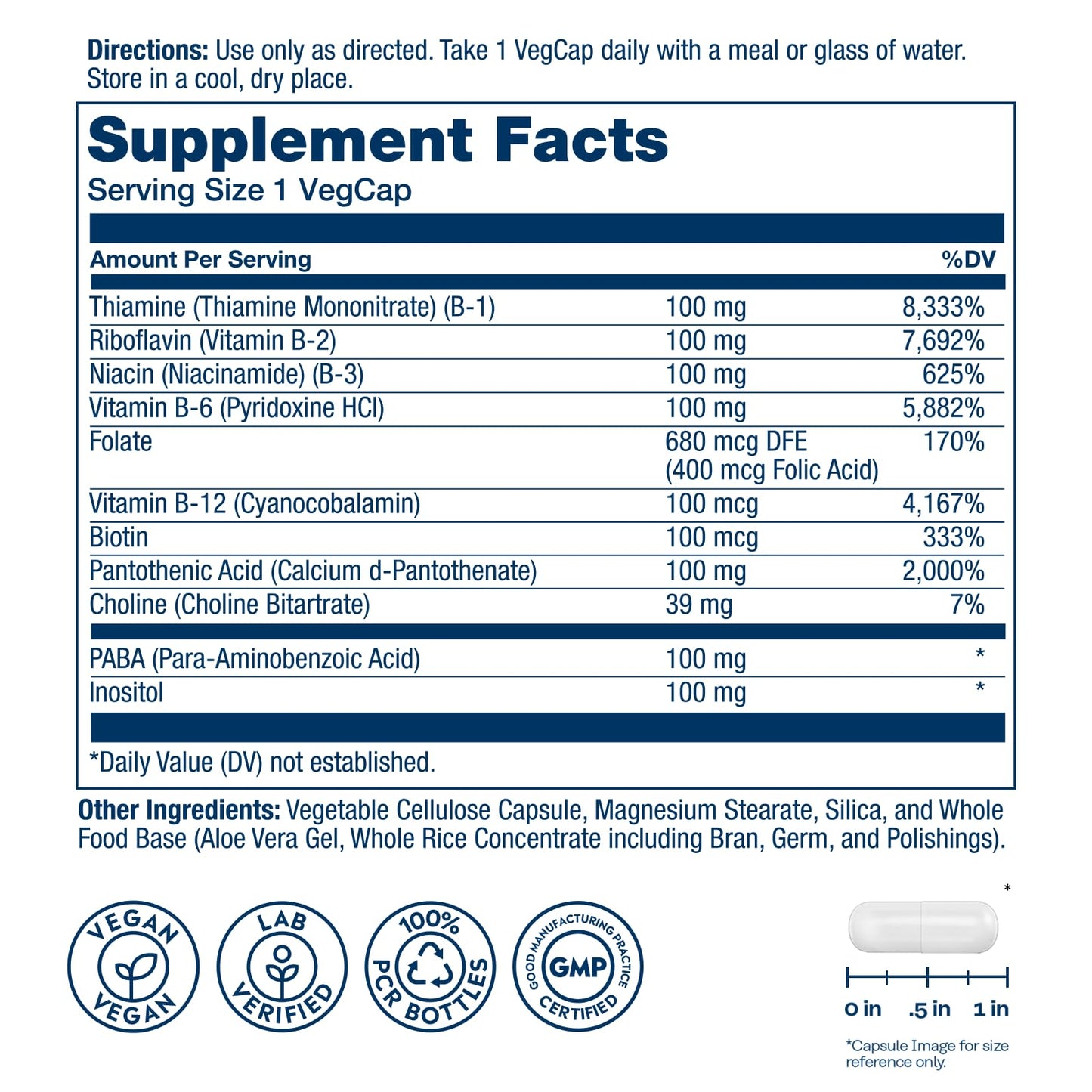 Solaray Vitamin B Complex 100mg Capsule, 50 Count