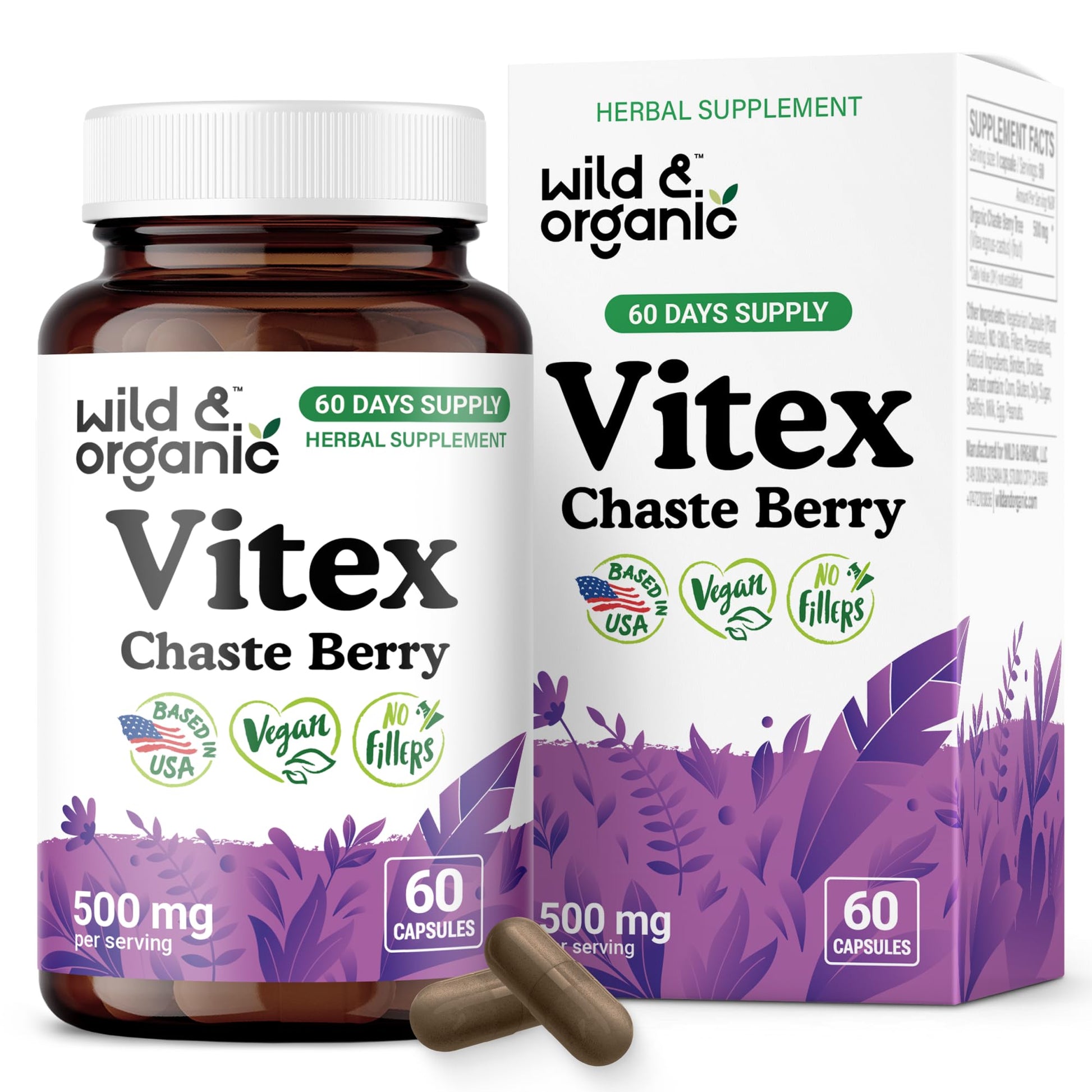 Wild & Organic Vitex Chasteberry Supplement Capsules, 60 Count