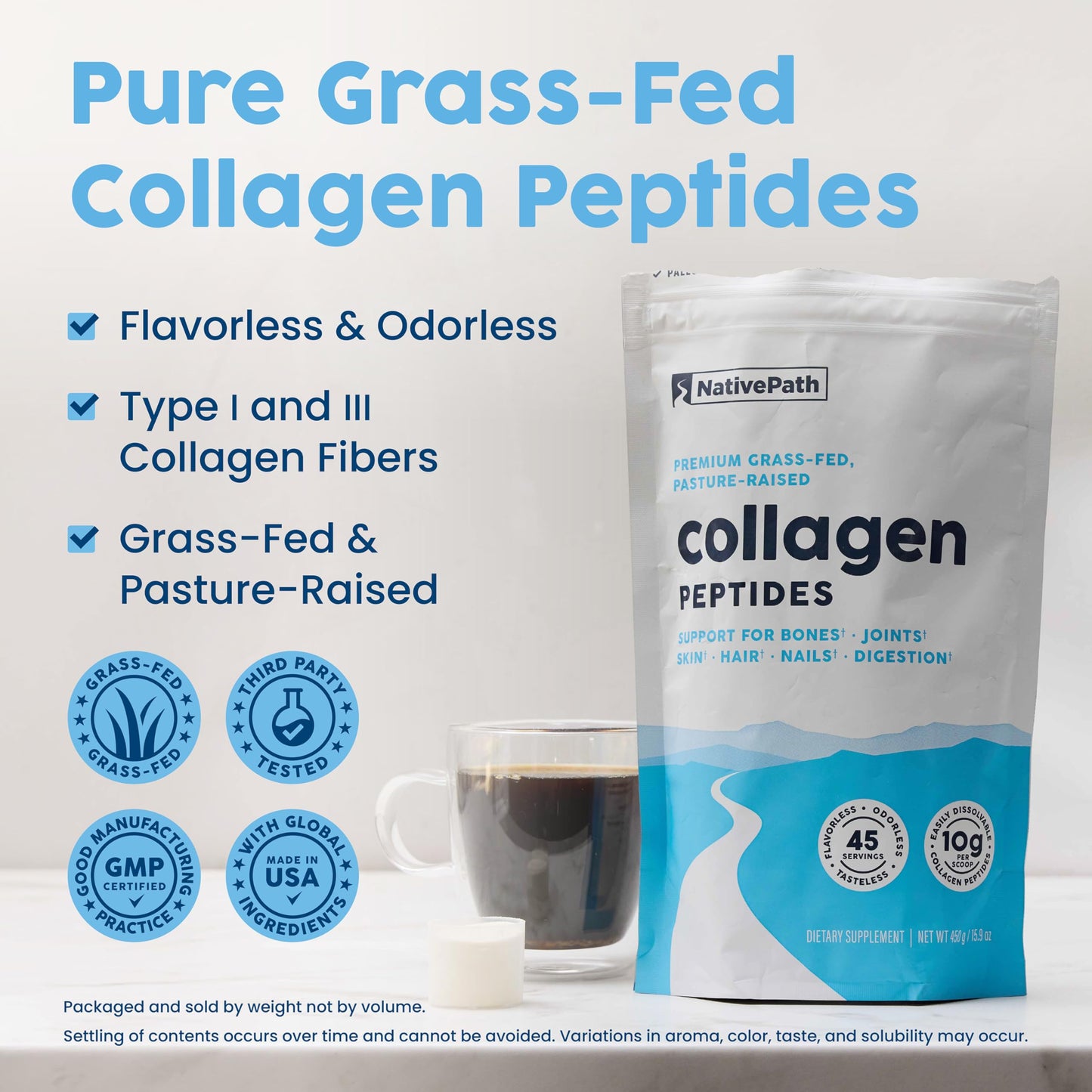 NativePath Collagen Peptides, Grass-Fed Type 1 & 3 Powder 15.9 oz