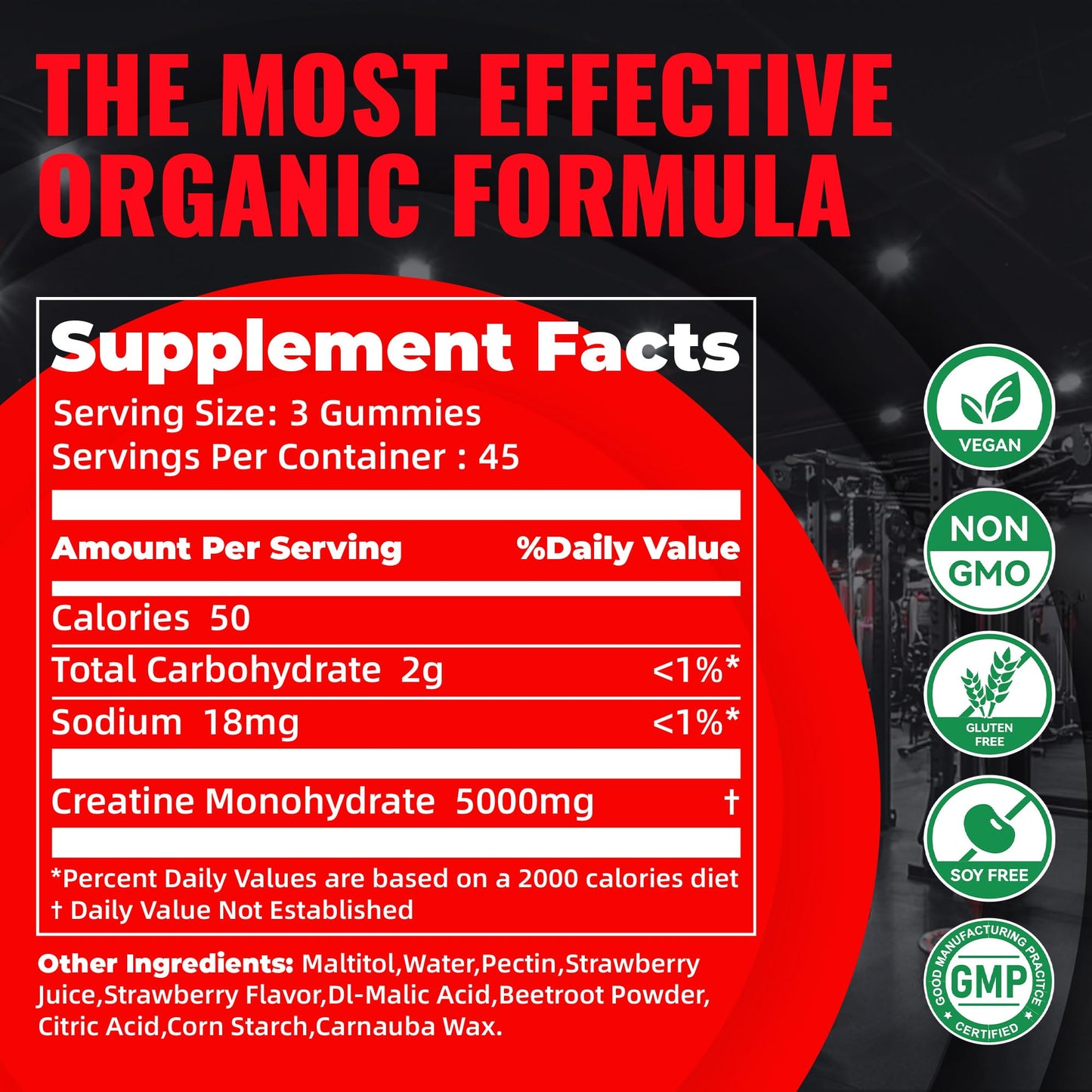 Natures Aid NSF Certified Creatine Monohydrate Gummies 135 Count