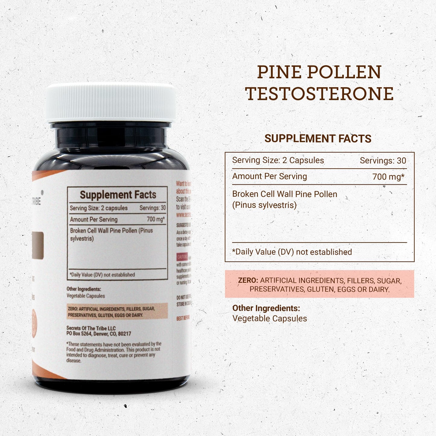 Secrets of the Tribe Pine Pollen Testosterone 60 Capsules