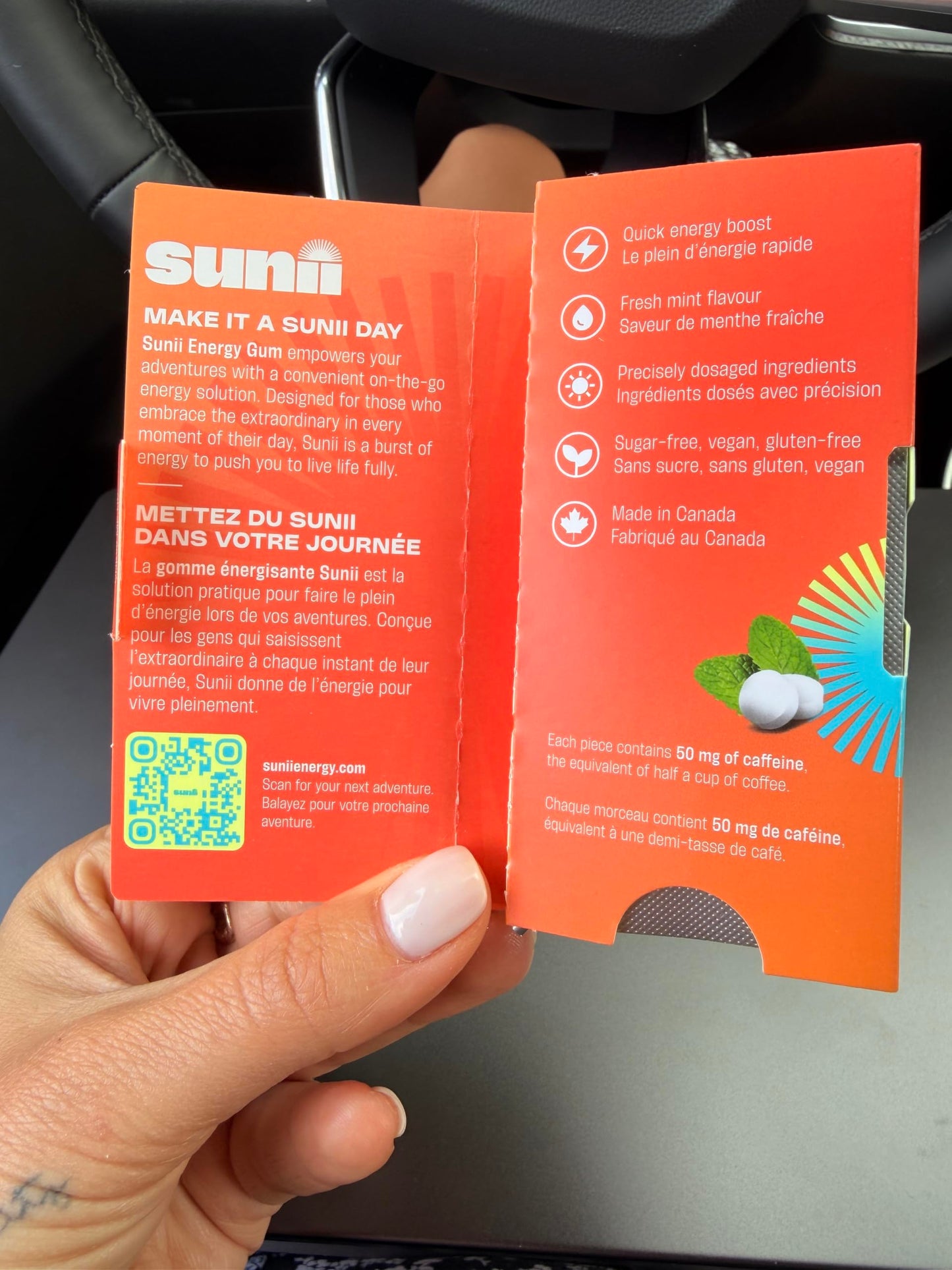SUNII ENERGY GUM Nootropic Energy Gum Quick Boost Energy & Focus - Fresh Mint, 24 Tablets