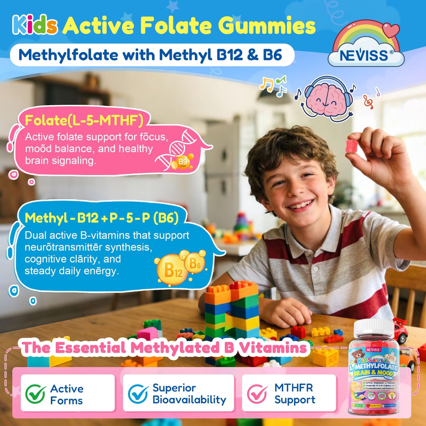 NEVISS Kids L-Methylfolate Gummies 120 Count