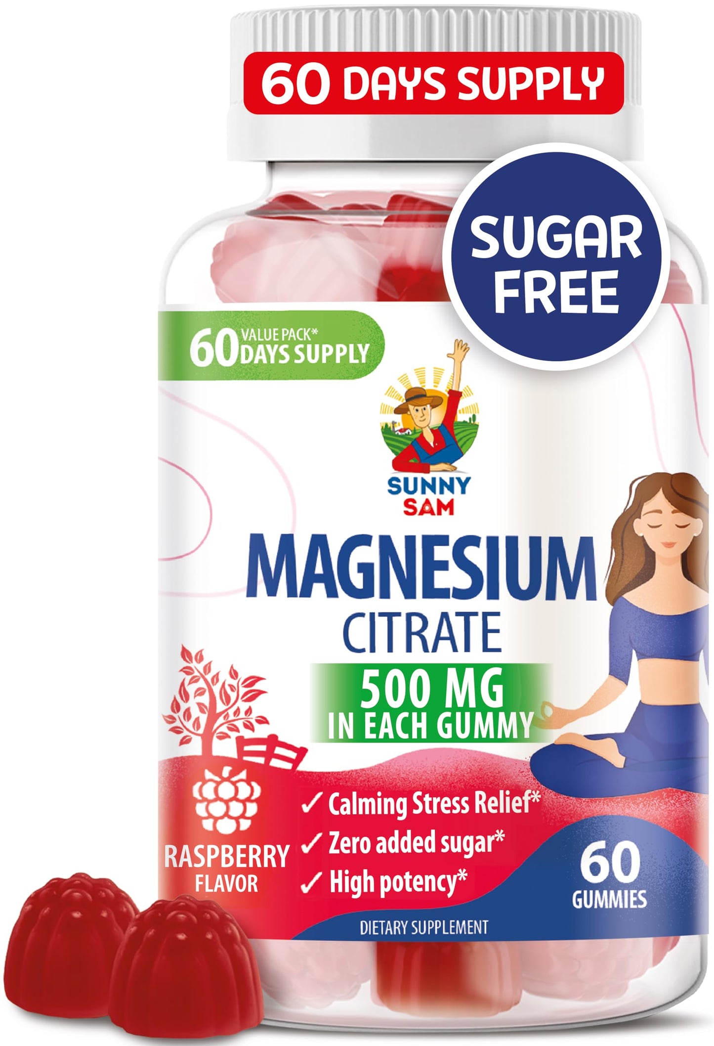 Sunny Sam Magnesium Gummies for Kids & Adults 500mg Magnesium Citrate Chewable Supplement for Mood & Muscle Support, 60 Count