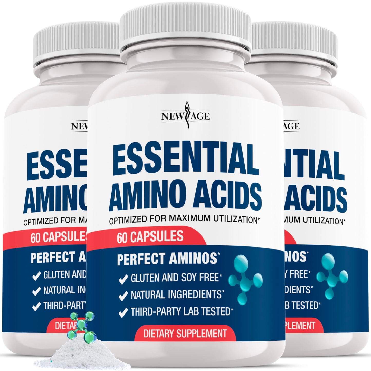 NEW AGE Amino Acid Complex with BCAAs, L-Glutamine, L-Arginine & Hyaluronic Acid, 180 Capsules