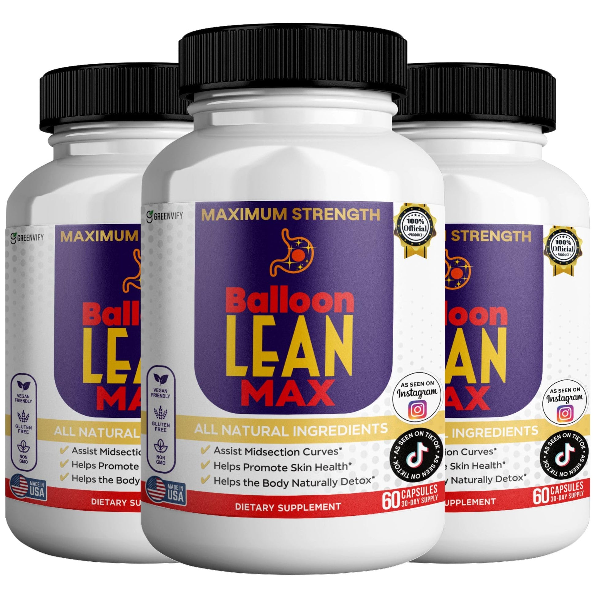 GREENVIFY Balloon Lean Max Maximum Strength Dietary Supplement 60 Capsules